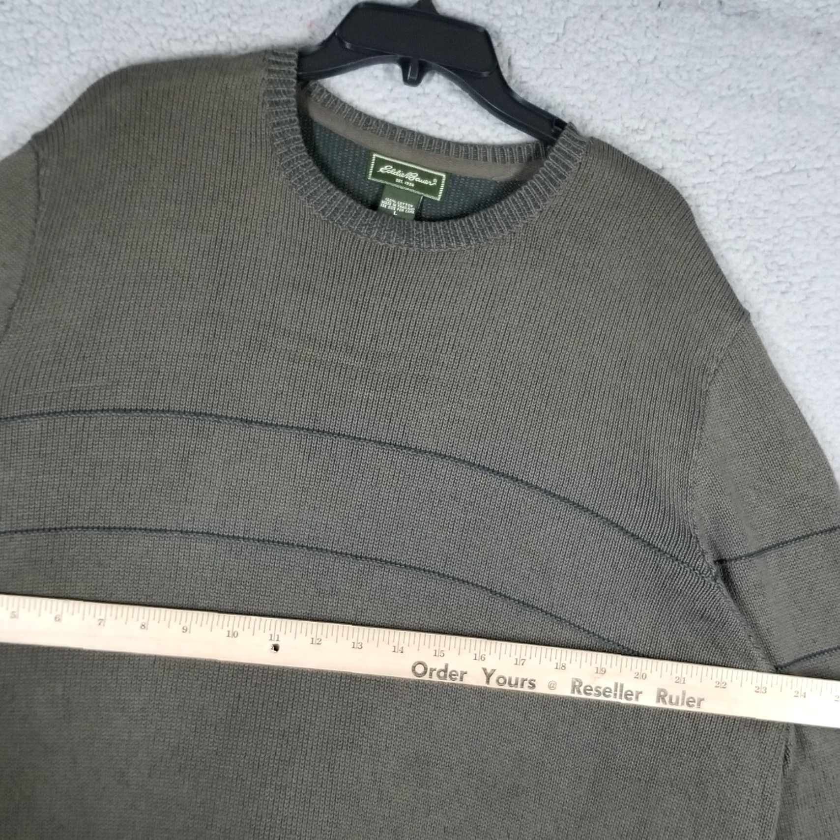 Eddie Bauer VINTAGE Eddie Bauer Sweater Men L Olive Green Crewneck Knit Pullover Ribbed Trim Knitwear 100% Cotton Pullover Size L Mens Size US L / EU 52-54 / 3 - 6 Thumbnail