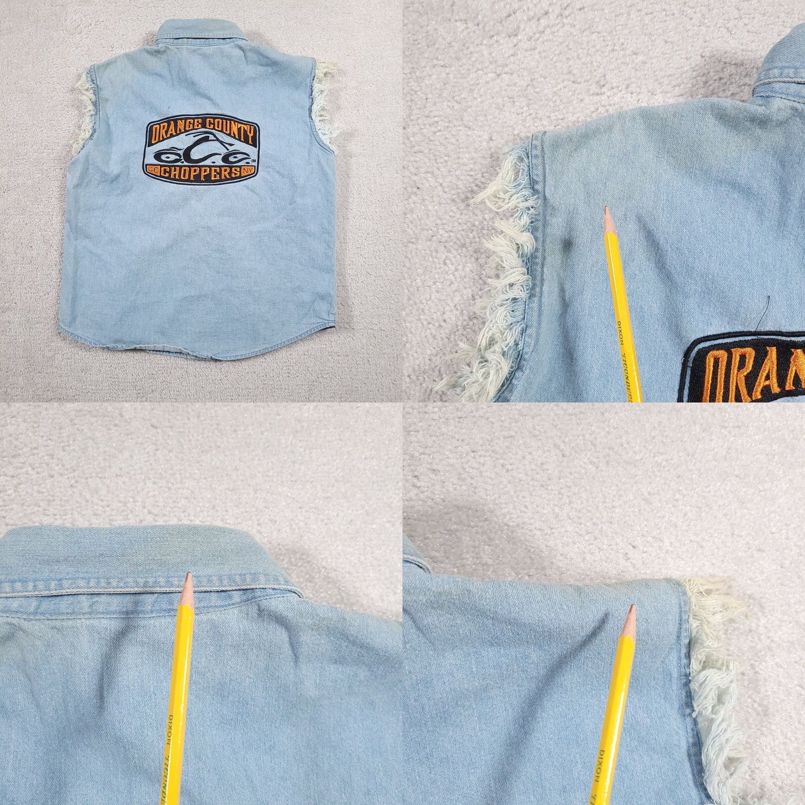 Denime VINTAGE Orange County Choppers OCC Women's Large Sleeveless Denim Shirt Frayed Grunge Size L / US 10 / IT 46 - 9 Thumbnail