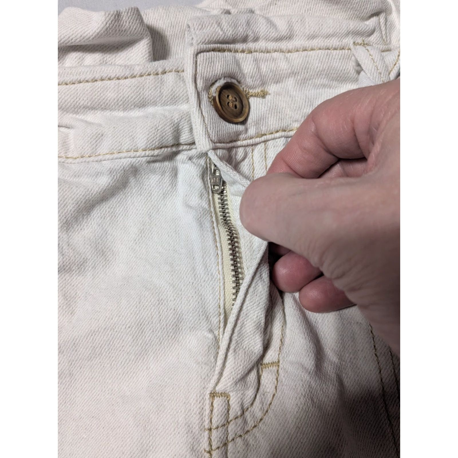 Free People FREE PEOPLE Skirt Belted 16" Paperbag Denim Linen Oatmeal Beige 8 Women Short Mini Pockets Size 30" / US 8 / IT 44 - 6 Thumbnail
