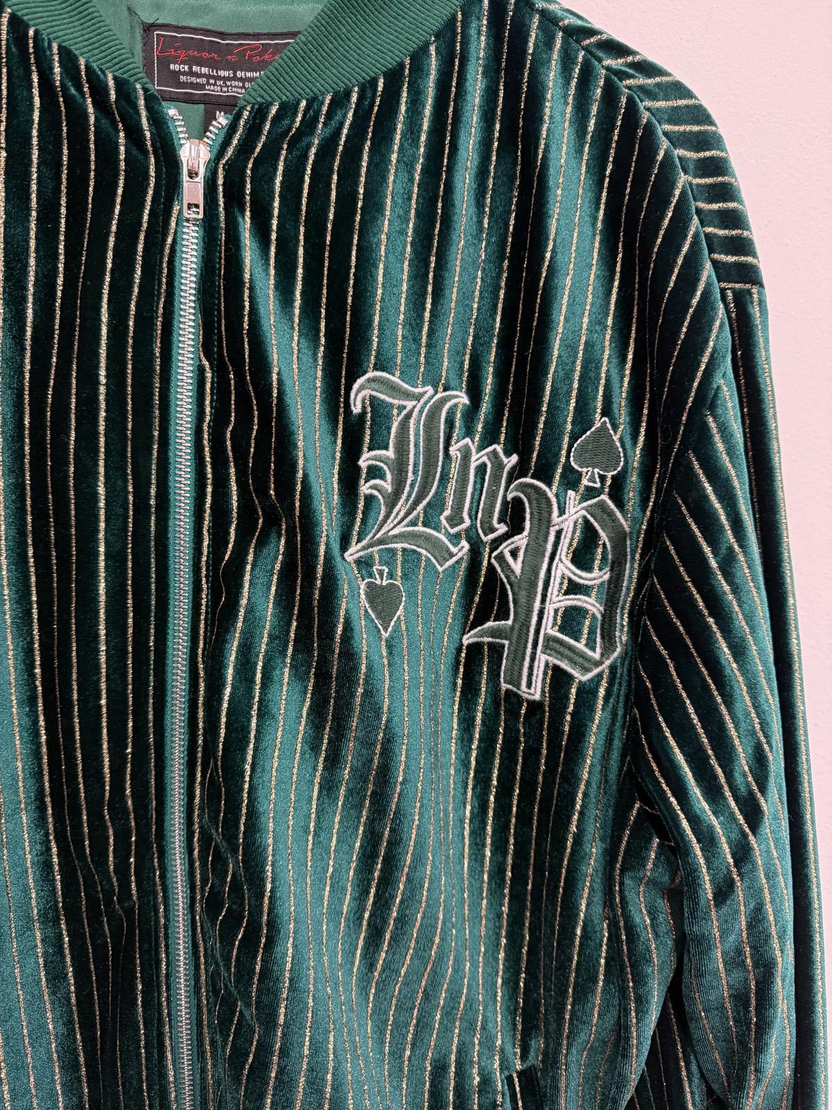 Other Liquor n Poker Green Velvet Pinstripe Bomber Jacket Size ONE SIZE - 3 Thumbnail