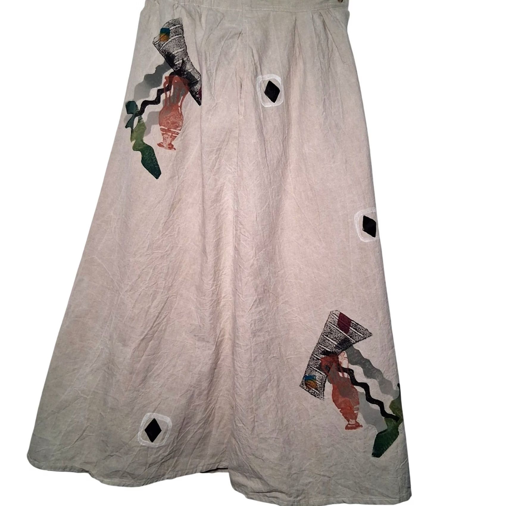 Vintage Play Alegre Skirt S Natural Hand Painted Wearable Art To Wear Lagenlook Artsy Size 28" / US 6 / IT 42 - 3 Thumbnail