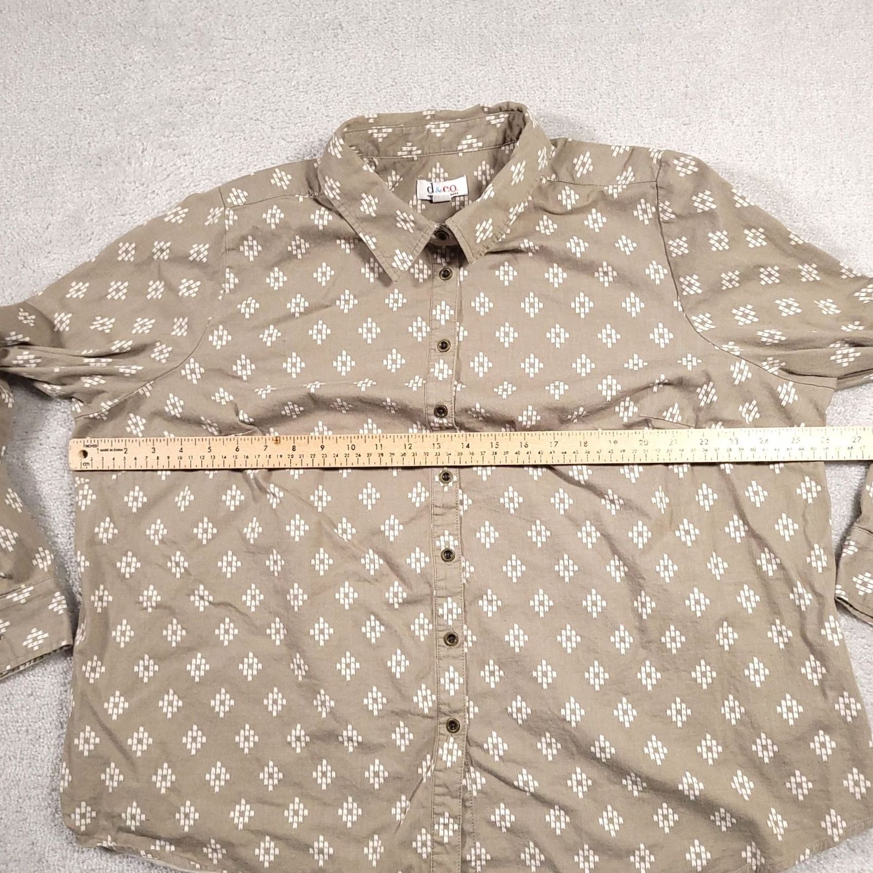 Denim & Co. Denim & Co. Shirt Women's Plus 2X Green Long Sleeve Geometric Print Button Up Size XXL / US 16-18 / IT 52-54 - 5 Thumbnail