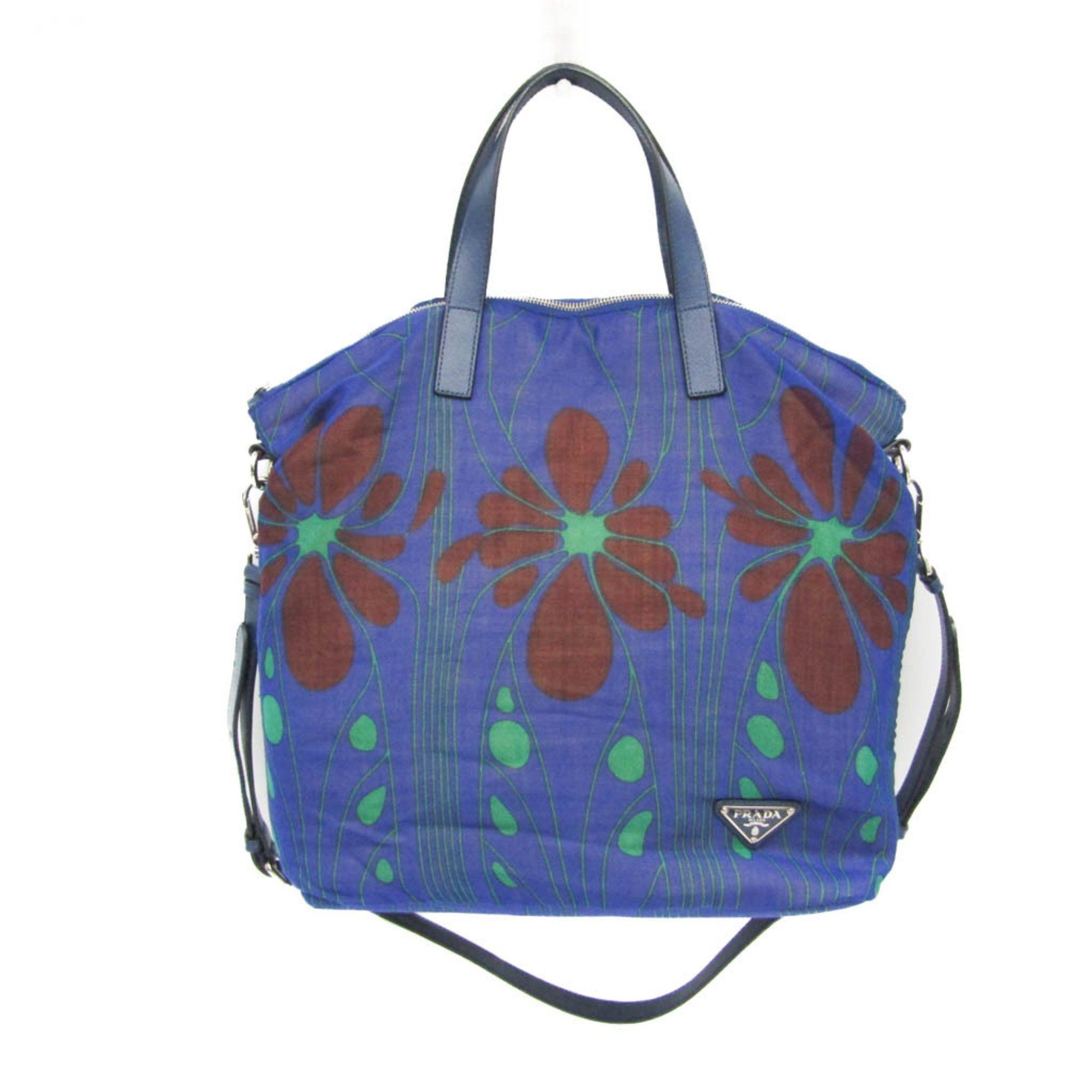 Prada Women's Leather,cotton Handbag,shoulder Bag Dark Brown,green,royal Blue