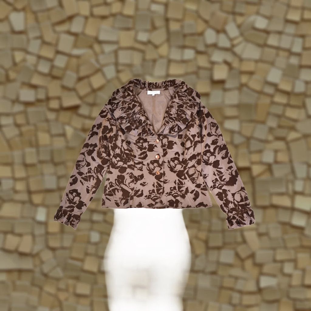 ANNE FONTAINE Anne Fontaine Womens Floral Blazer Jacket Ruffled Collar Brown Size 2 Size XS / US 0-2 / IT 36-38 - 1 Thumbnail