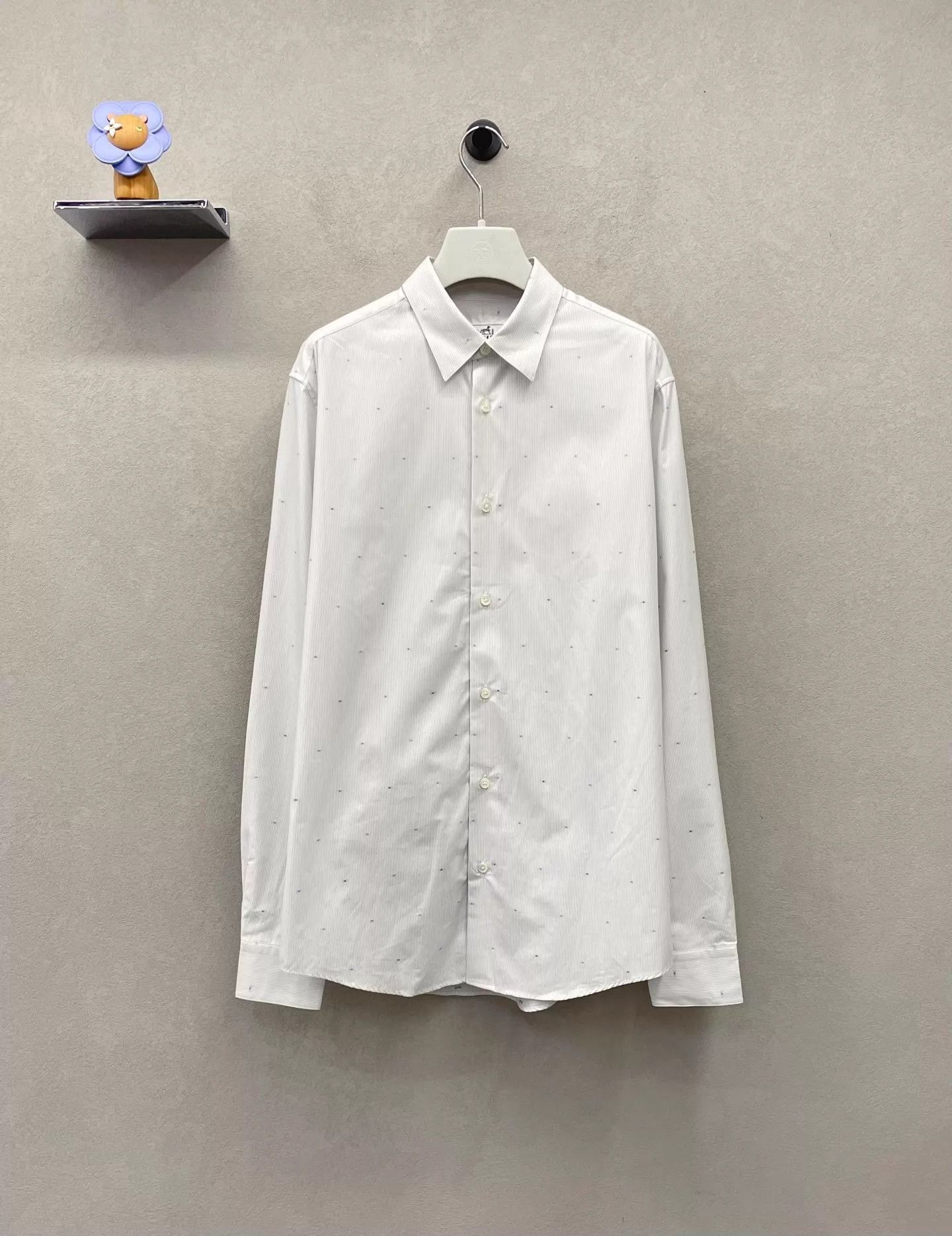 Hermes White Long Sleeve Button-Up Shirt with Dots Size US M / EU 48-50 / 2 - 1 Thumbnail