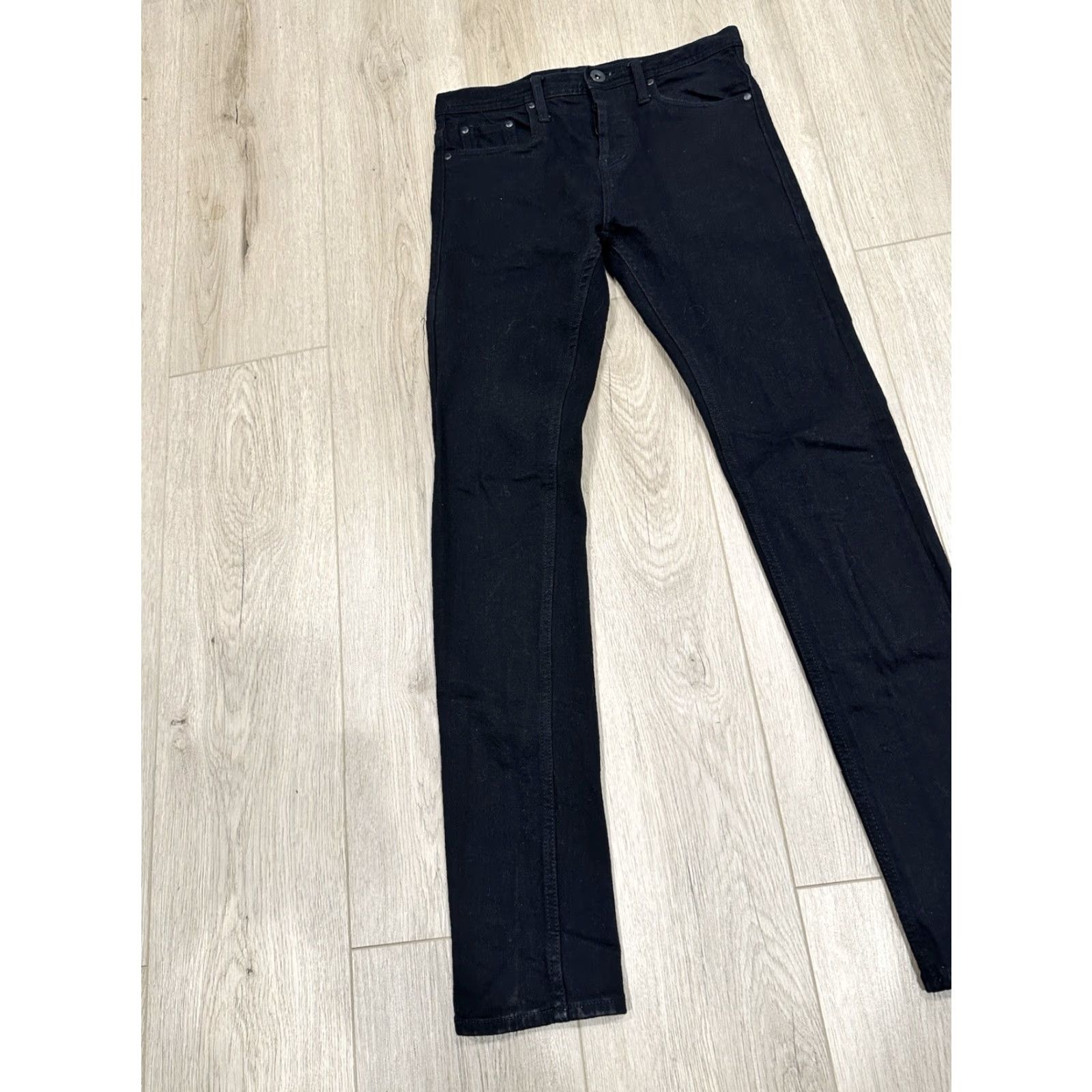 The Unbranded Brand Unbranded Ub244 Tapered Selvedge Denim Black Button Fly Jeans 29 Regular Men 29x31 Medium Rise Stretch 5-Pocket Denim Jeans Size US 29 - 3 Thumbnail