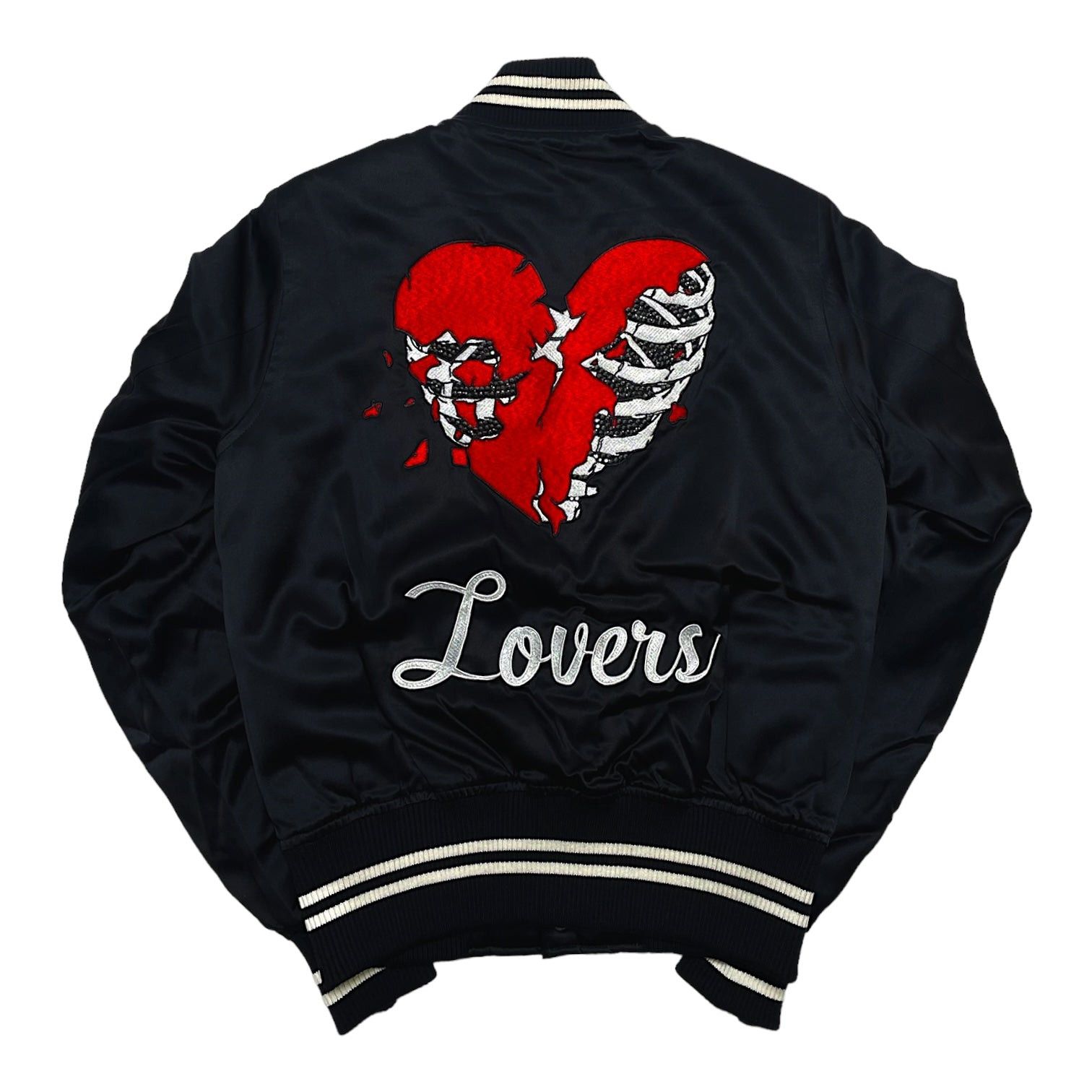 Amiri Amiri Lovers Logo Satin Bomber Jacket Black Red Grailed
