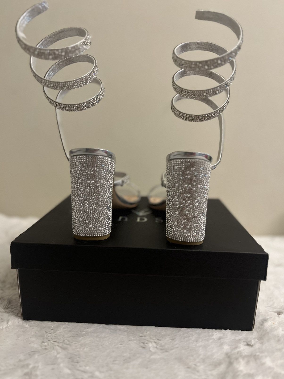 Other Feelin’ Glam Rhinestone Spiral Strap Block Heels Size US 7.5 / IT 37.5 - 3 Thumbnail