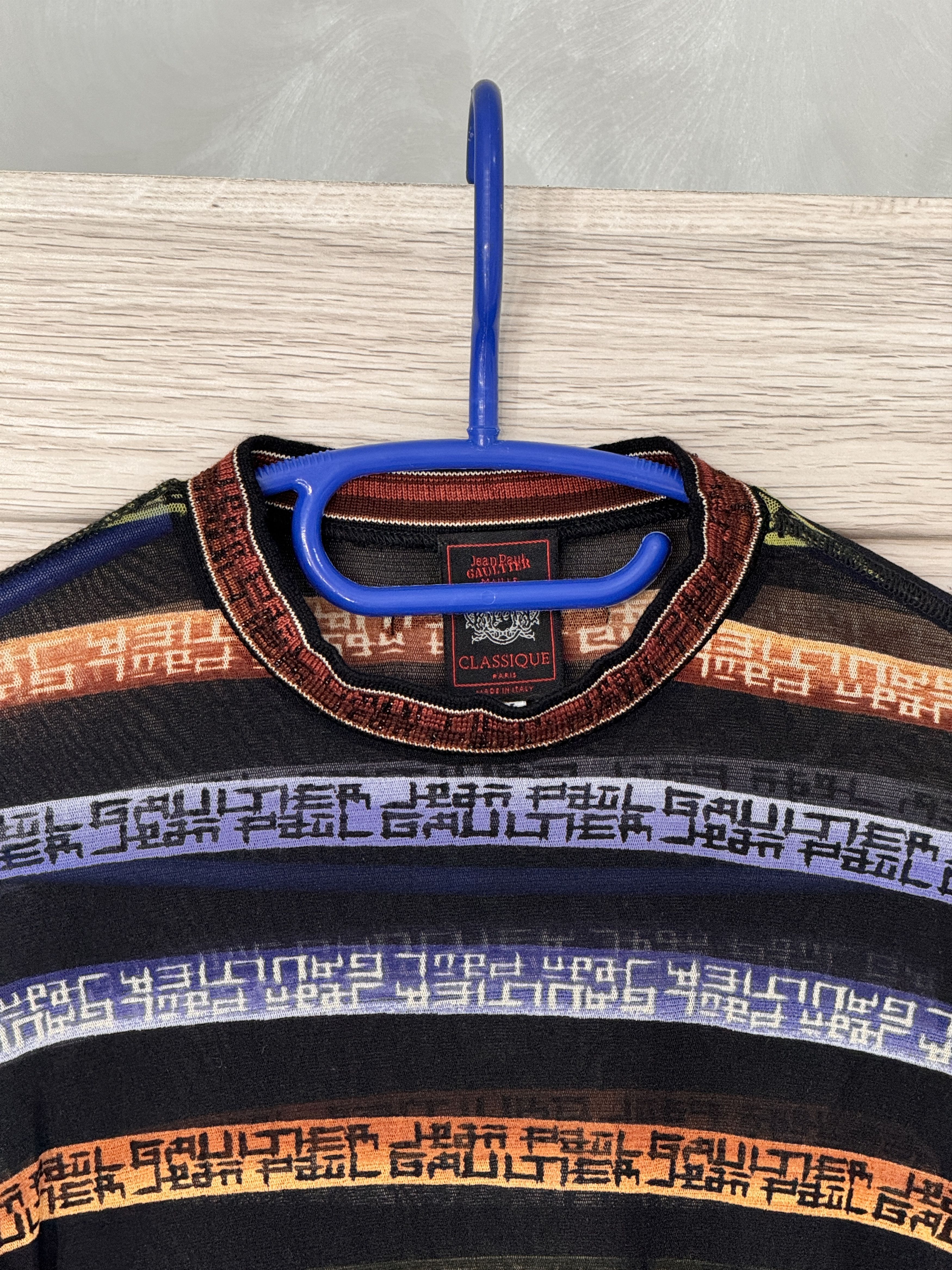 Jean Paul Gaultier × Vintage Vintage Jean Paul Gaultier Mesh Top LS Stripe Logo Print Size M / US 6-8 / IT 42-44 - 4 Thumbnail