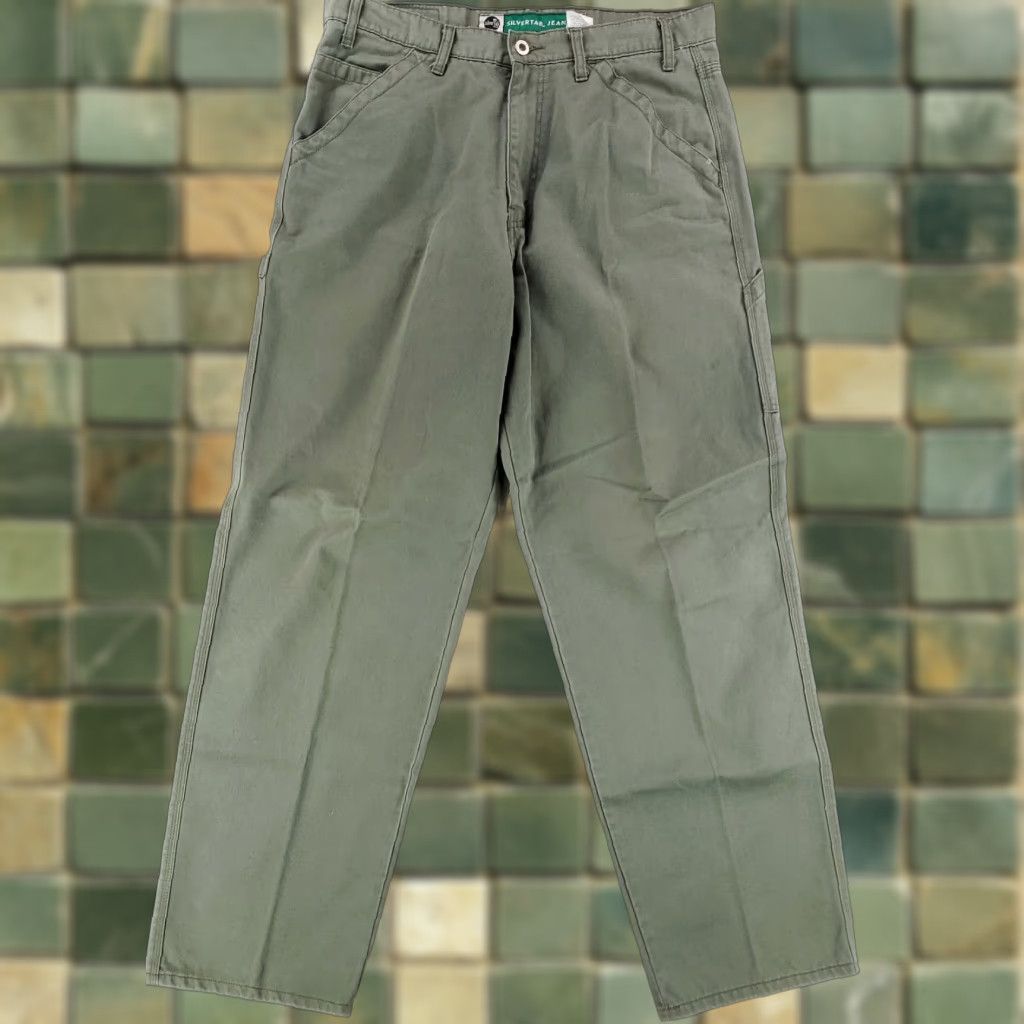 Levi's VINTAGE Levi's Silvertab Carpenter Pants Green Mens 35x33 Inseam 33 Regular 90s VTG Jeans Size US 35 - 1 Thumbnail