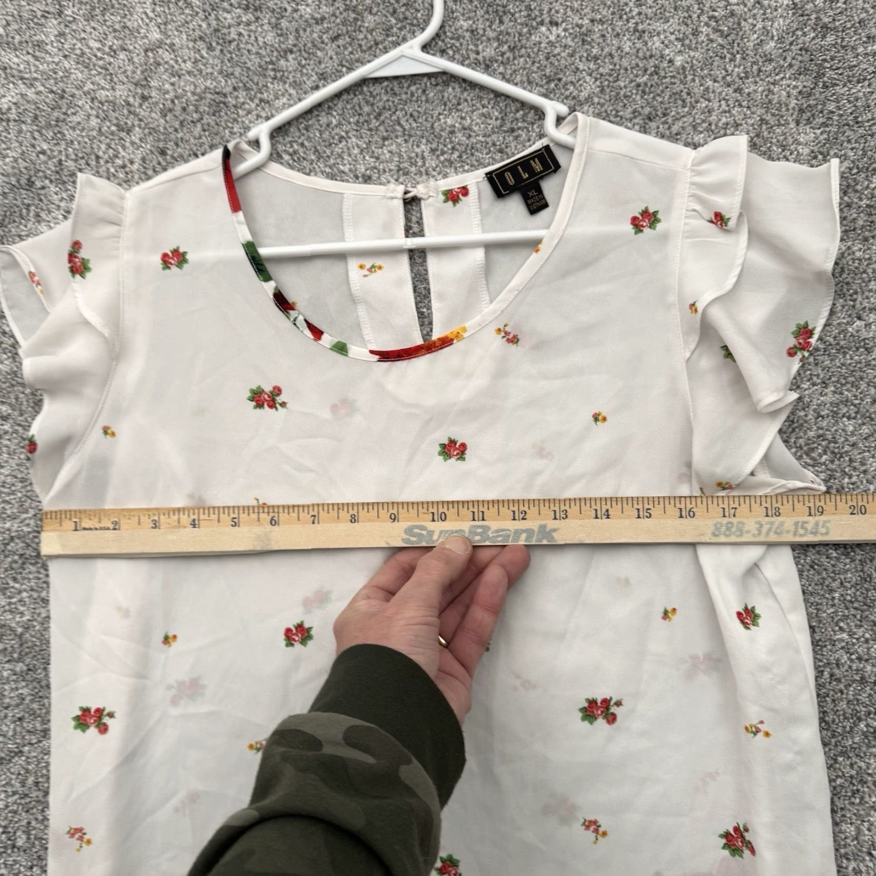 Vintage OLM Blouse Women XL Cottagecore Floral Ruffles Semi Sheer Boho Flutter Sleeve Round Neck Pullover Casual Women’s Size XL / US 12-14 / IT 48-50 - 3 Thumbnail