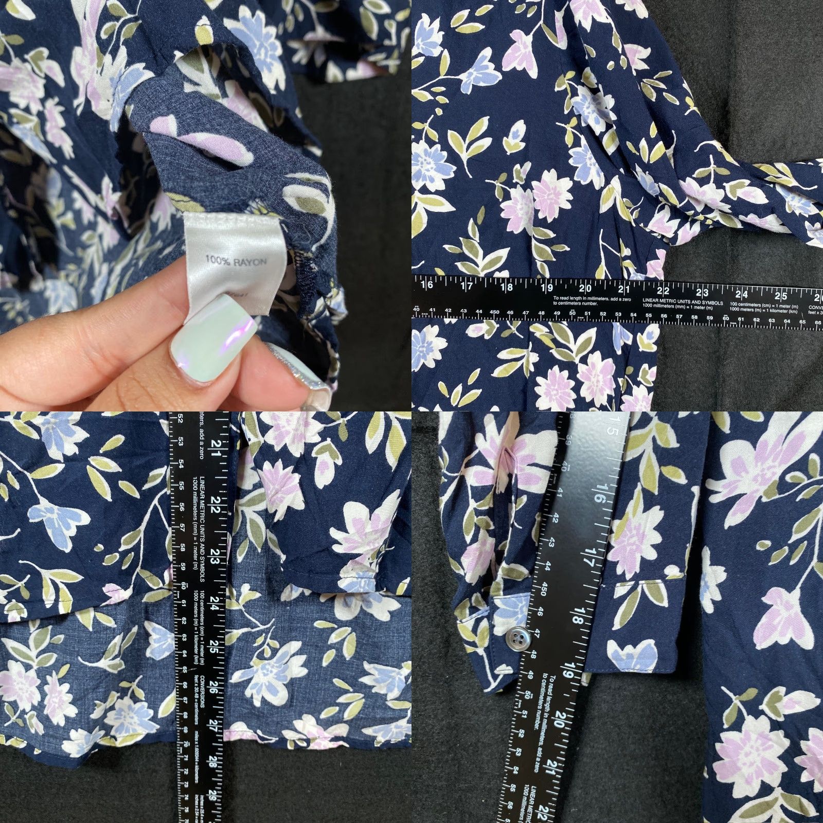 J. Jill Womens J.Jill Blouse Blue Multi Floral Button Down Long Sleeve Rayon Large L Regular Tie Die? Size L / US 10 / IT 46 - 8 Thumbnail