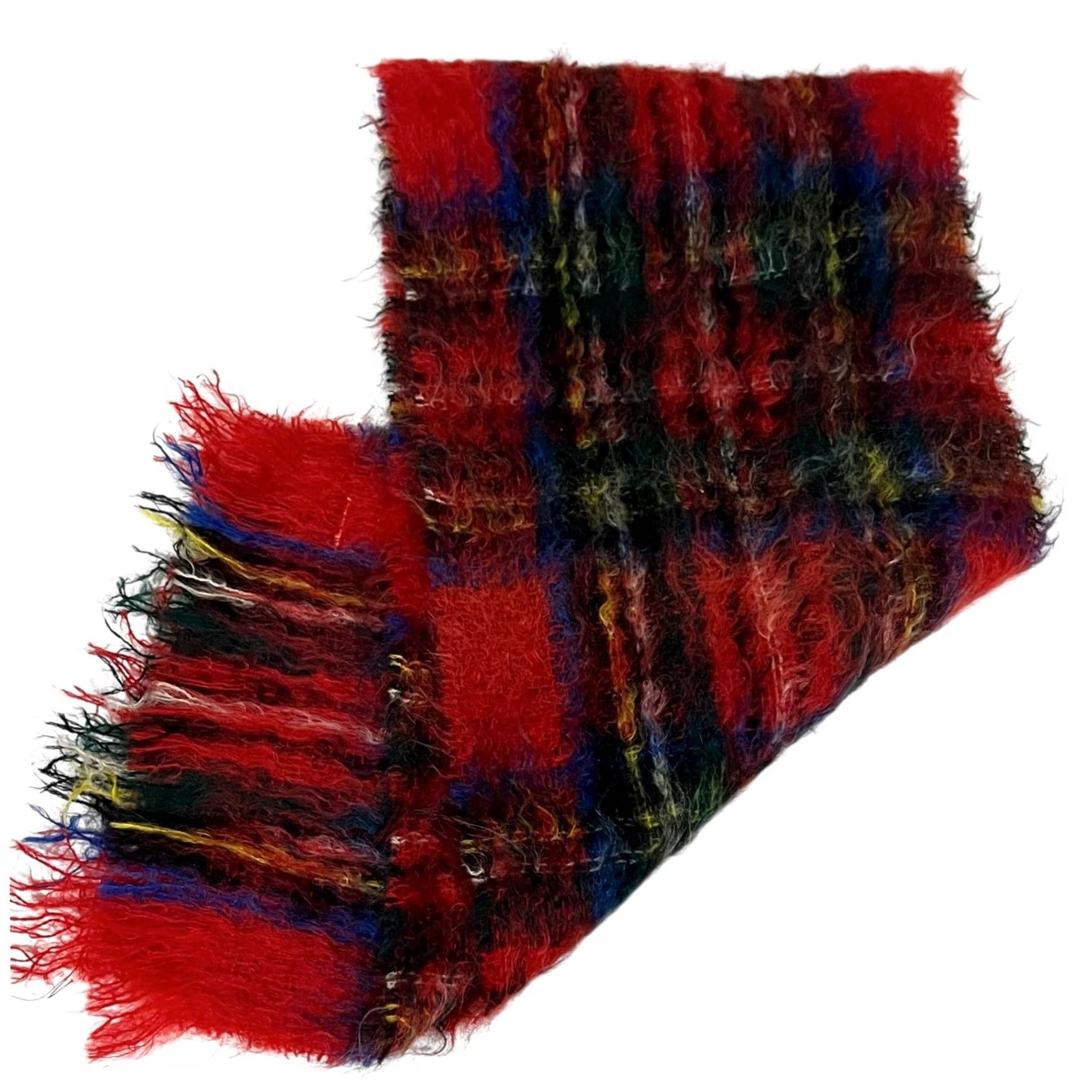 Vintage VINTAGE Yarrowvale Mohair Wool Scarf Woven in Scotland Red Green Plaid 48 X 10 In Mens Womens Size ONE SIZE - 3 Thumbnail