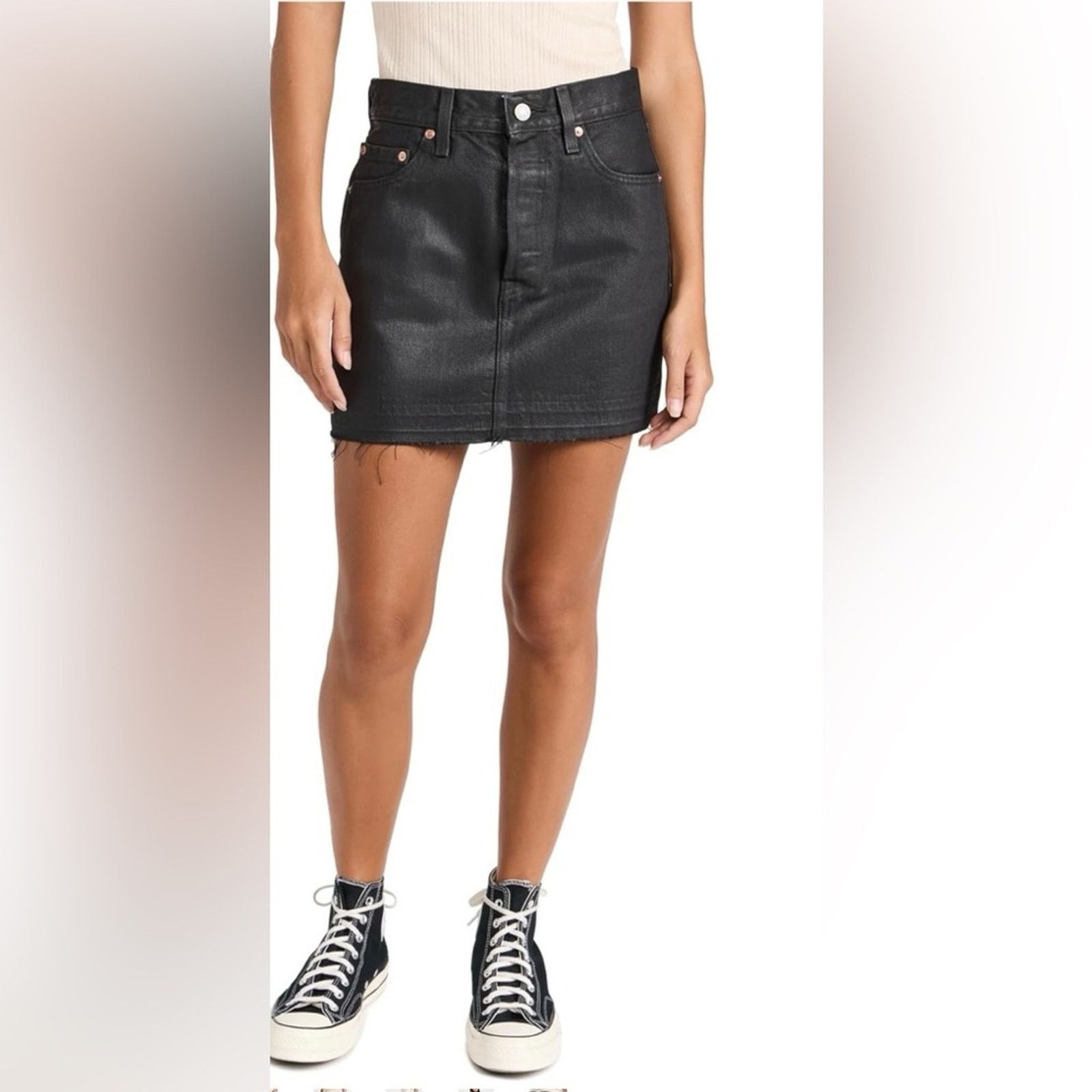 Levi's New Levi's Icon Black Leather look Mini Skirt size 25 Size 25" / US 0 / IT 36 - 3 Thumbnail