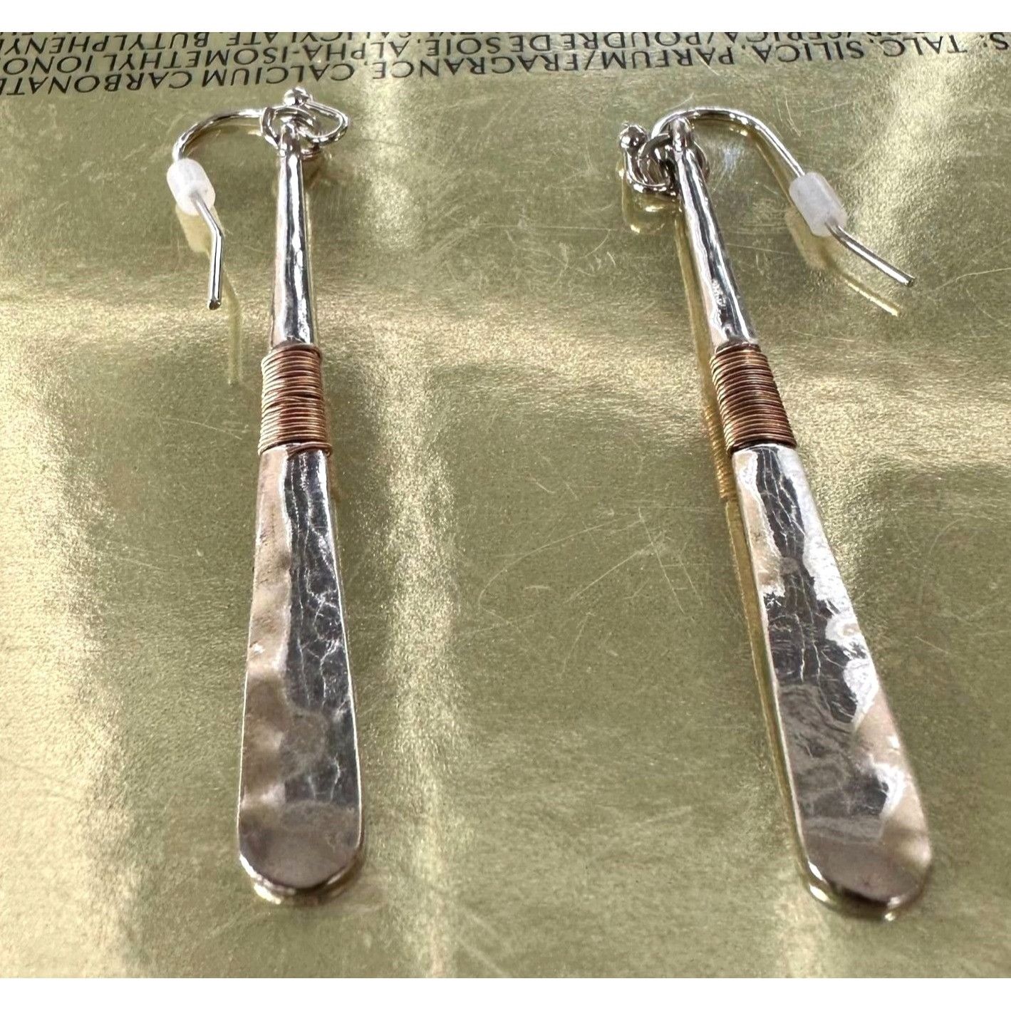 Handmade New Hammered Metal Earrings Handmade Wire Wrapped Dangle hoo Size ONE SIZE - 10 Thumbnail