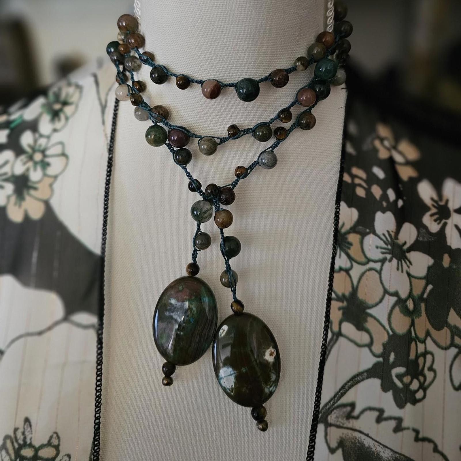 Designer OCEAN JASPER TIGERS EYE HANDMADE GEMSTONE NECKLACE Size ONE SIZE - 4 Thumbnail