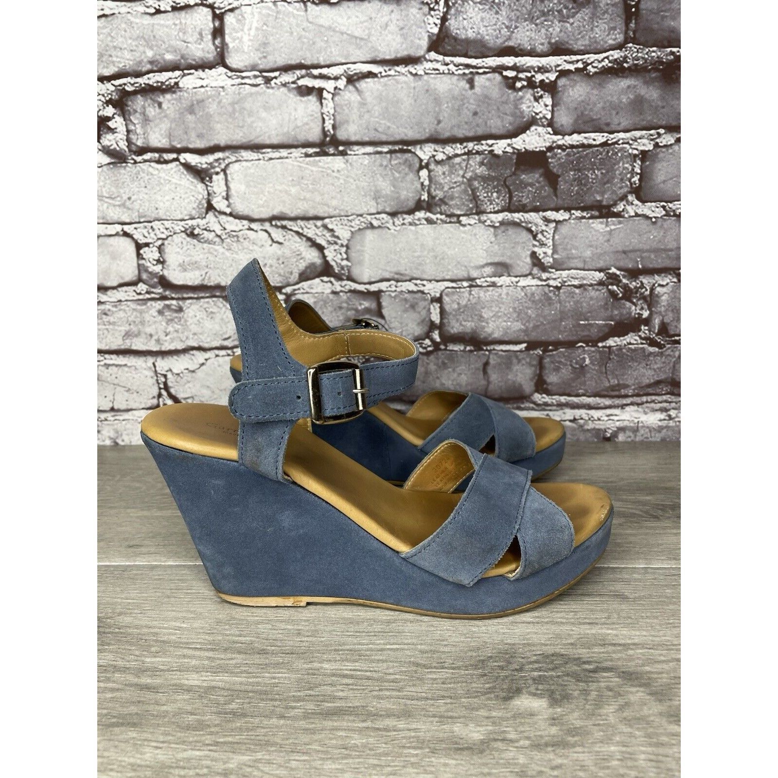 Billy Hill Garnet Hill Blue Suede Leather Wedge Ankle Strap Sandals Wom Size US 9 / IT 39 - 12 Thumbnail