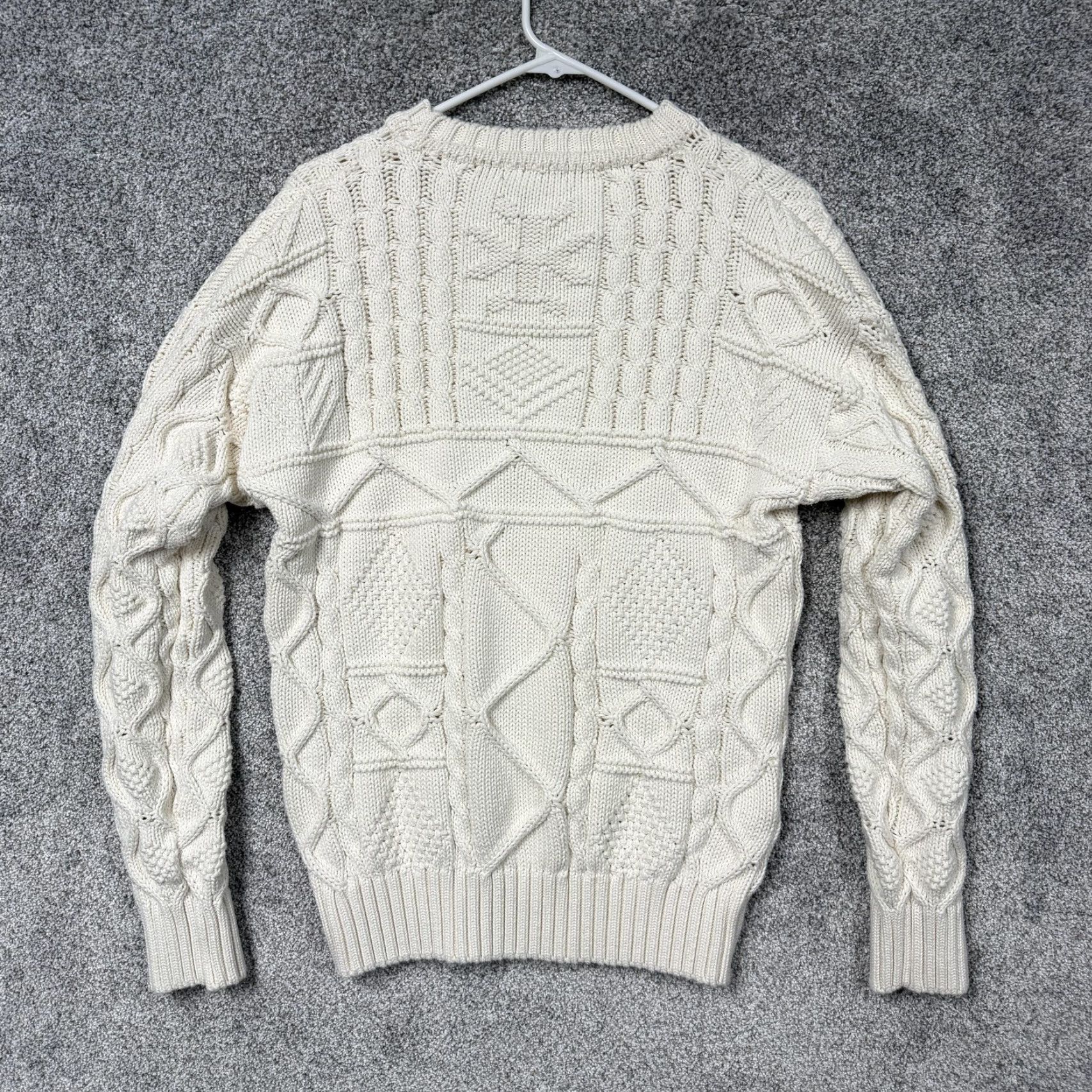 Gant VINTAGE GANT Sweater Mens L White Cable-Knit Fisherman Preppy 80s 90s Heavyweight Cotton Crew Neck Pullover Knit Size US L / EU 52-54 / 3 - 7 Thumbnail