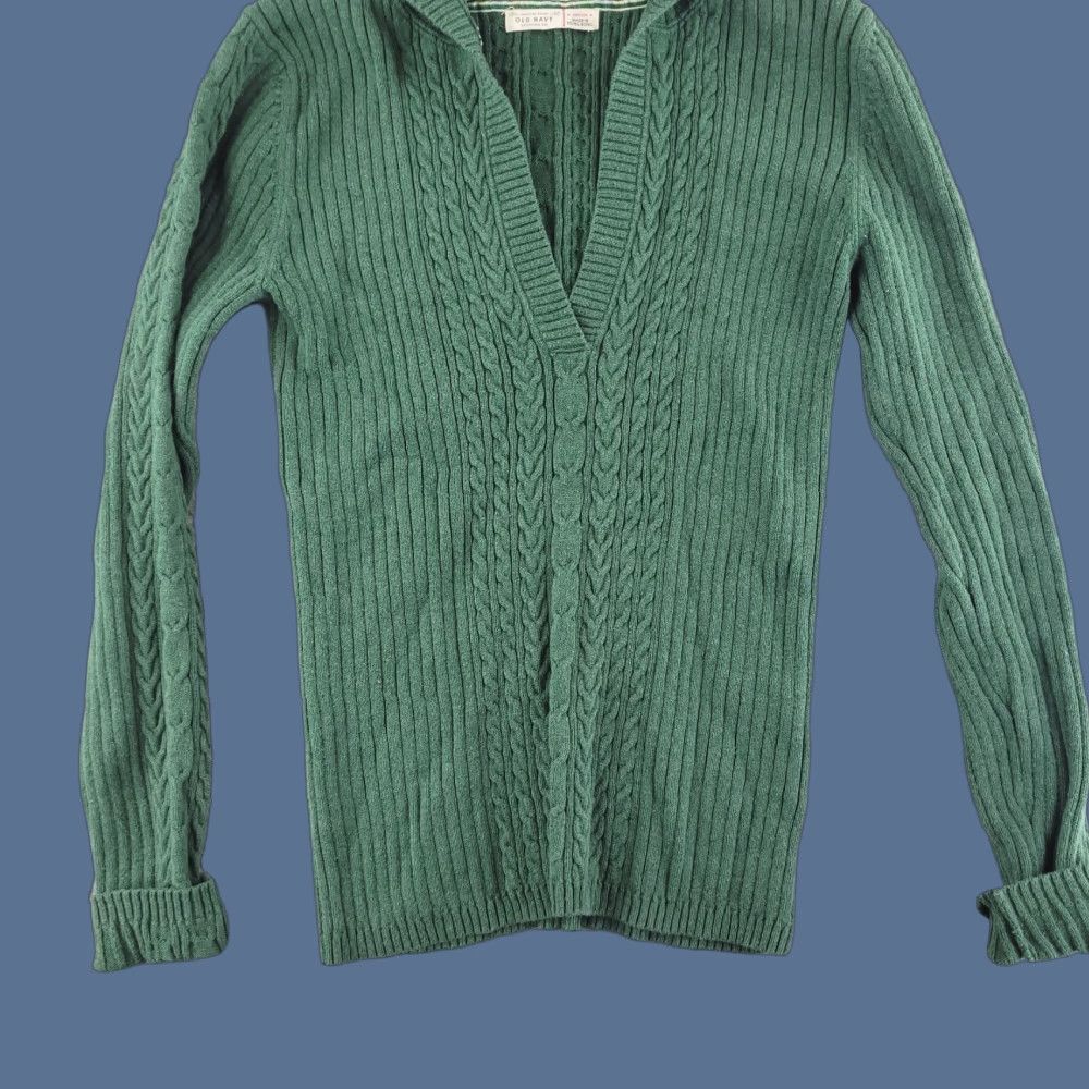 Old Navy Old Navy Sweater Womens Medium Green V-Neck Cable Knit Hooded Shirt Size M / US 6-8 / IT 42-44 - 1 Thumbnail