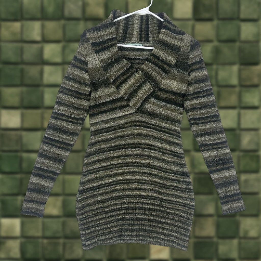 Vintage Maurices Sweater Dress Wool Knit Green Mock Neck Long Sleeve Knee Length Womens S Size S / US 4 / IT 40 - 1 Thumbnail
