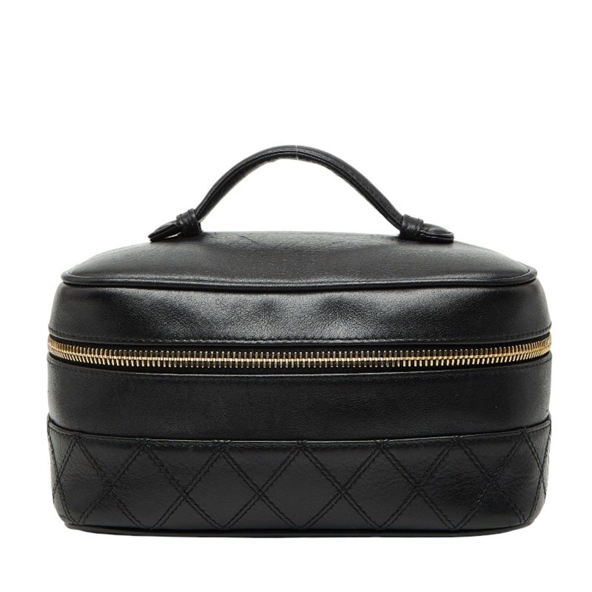 CHANEL Bicolor Vanity Bag Handbag Black Lambskin Women's