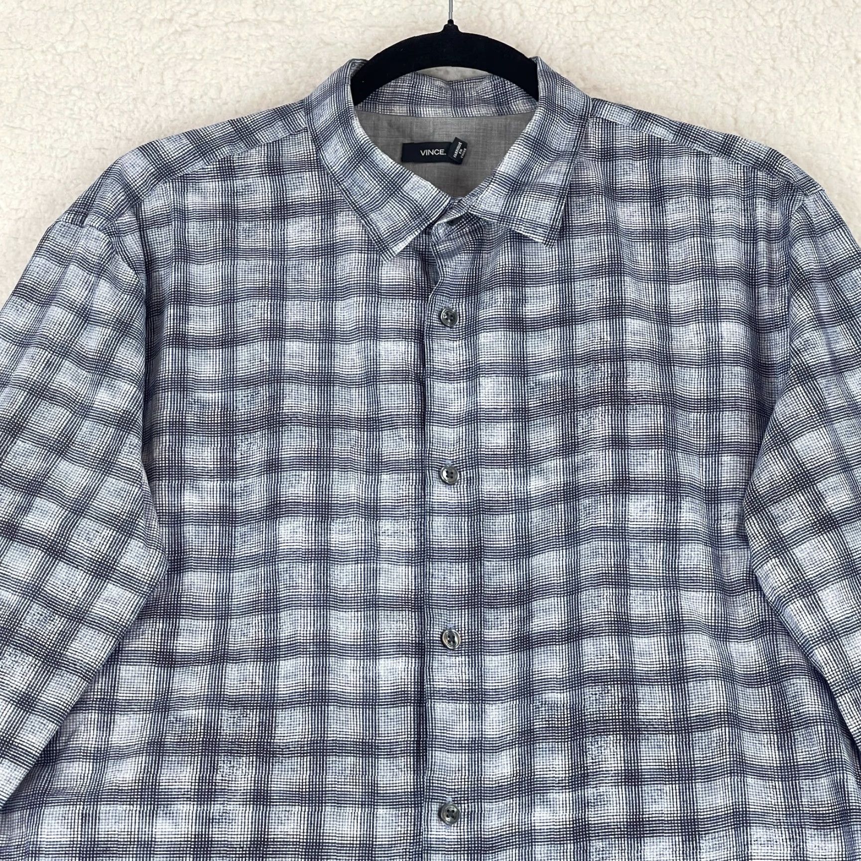 Vince Vince Blue Plaid Button-Up Dress Shirt Mens Long Sleeve 100% Cotton Size Large Size 42R - 3 Thumbnail