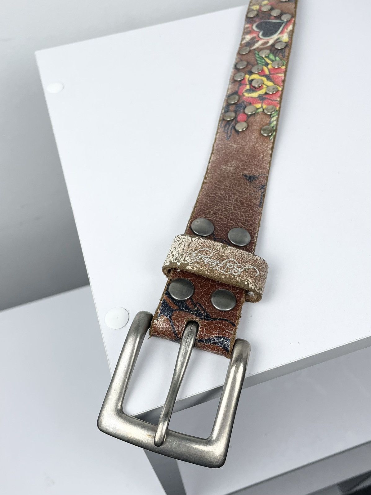 Ed Hardy Vintage Ed Hardy Graphic Printed Y2k Leather Skull Punk Belt Size 36 - 10 Thumbnail