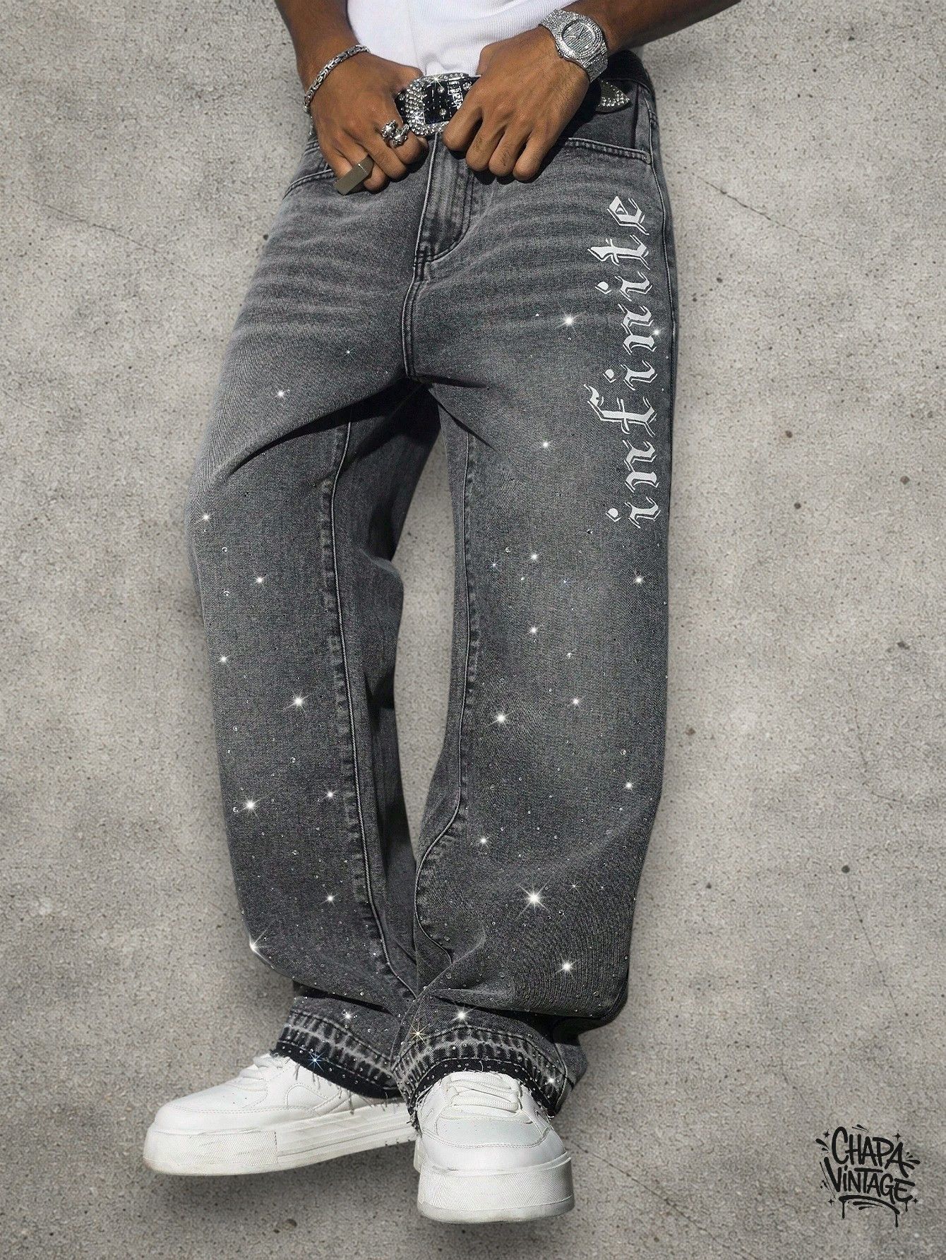 Vintage Washed rhinestone jeans Size US 32 / EU 48 - 1 Thumbnail
