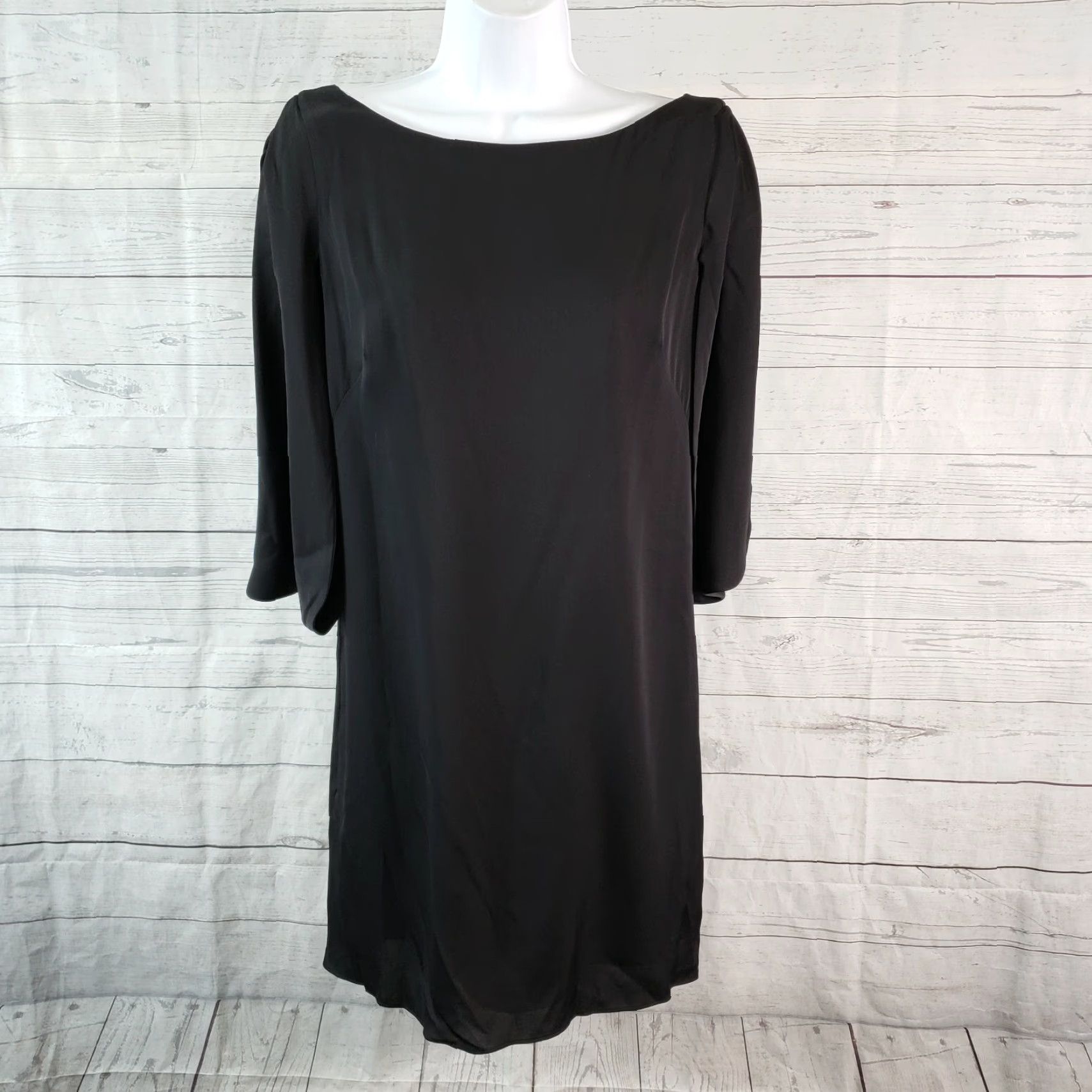 MILLY Milly Monarch Dress Sz 6 Solid Black Silk Blend V-Neck Back Half Sleeve Mini Dress Womens Womens Size M / US 6-8 / IT 42-44 - 2 Thumbnail