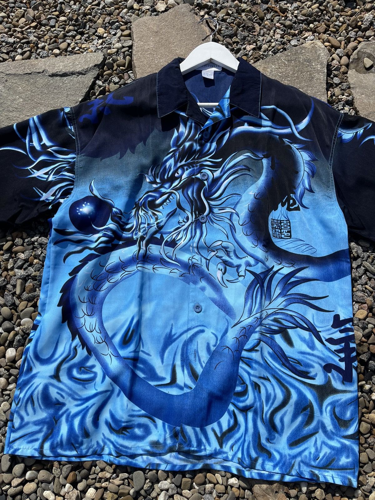 Japanese Brand × Vintage 🧶SILK vintage dragon blue short sleeve shirt y2k Size US XL / EU 56 / 4 - 5 Thumbnail