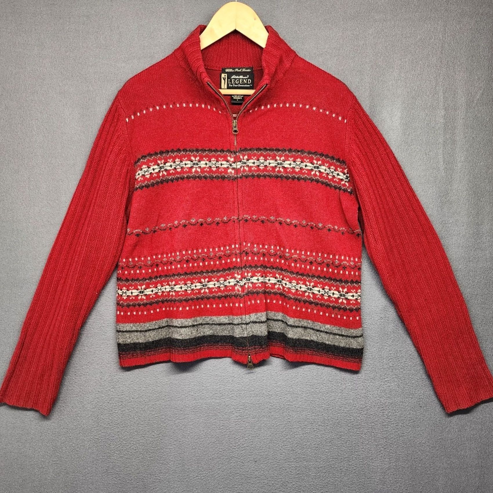 Eddie Bauer VINTAGE Eddie Bauer Sweater Cardigan Womens Large Red Fair Isle Wool Size L / US 10 / IT 46 - 2 Thumbnail
