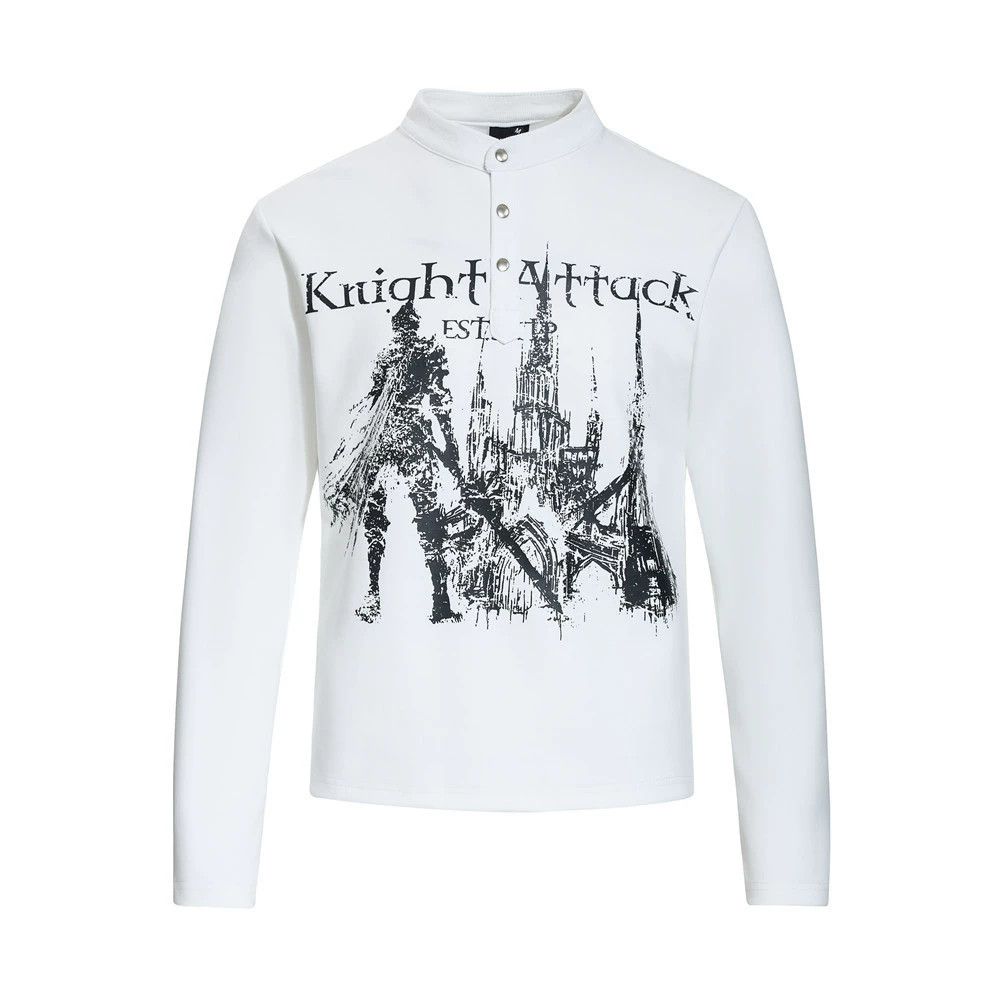 Vintage Men's casual trendy button anime print long-sleeved T-shirt Size US M / EU 48-50 / 2 - 1 Thumbnail