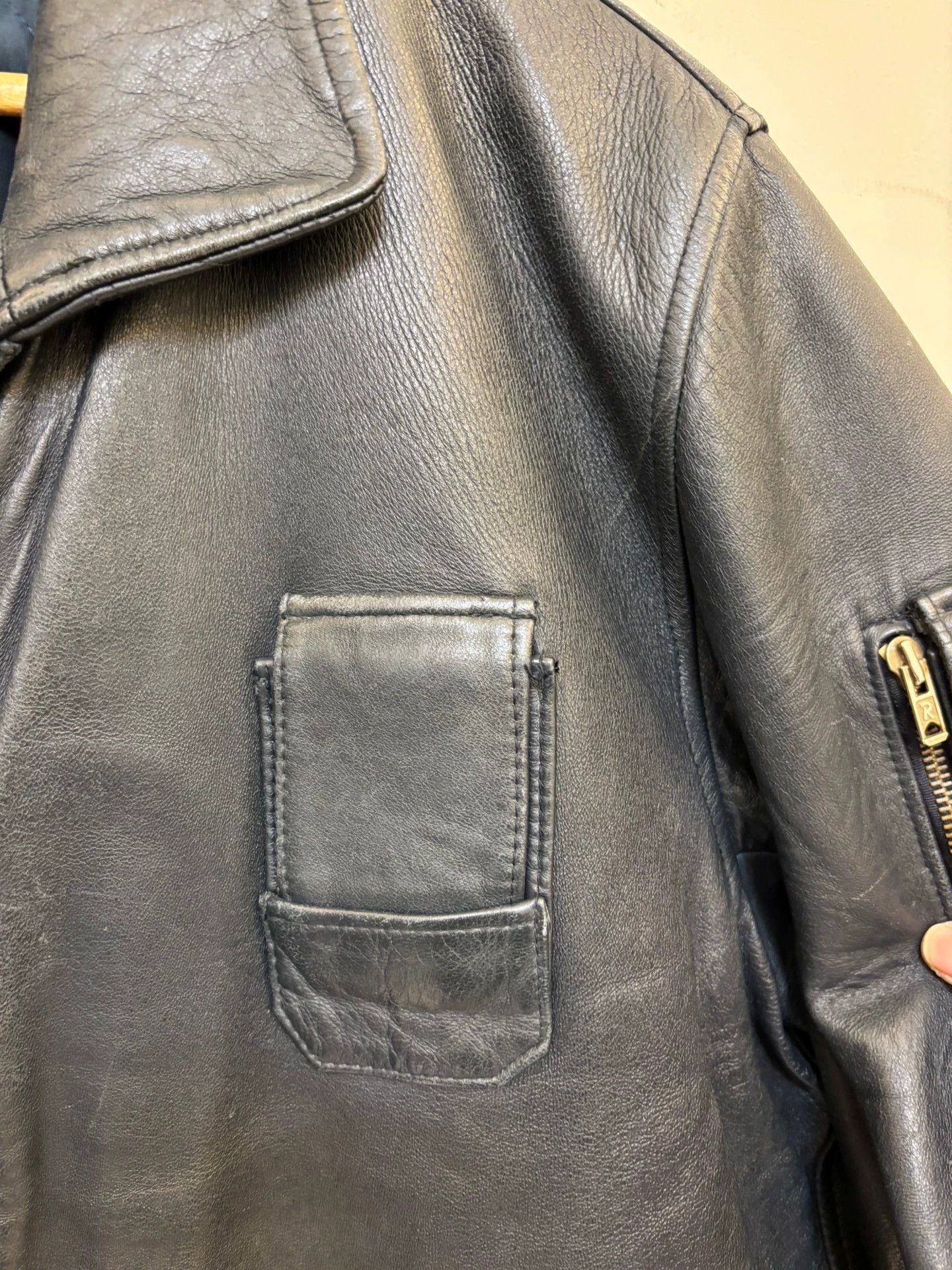 Vintage Vintage 80s French Pilot Calfskin Leather - Midnight Blue Size US XL / EU 56 / 4 - 3 Thumbnail