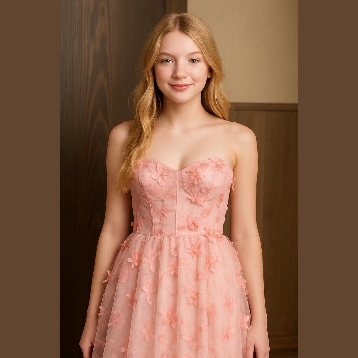 Other Pink floral strapless gown /floral appliqués. Corset back Size XL / US 12-14 / IT 48-50 - 3 Thumbnail