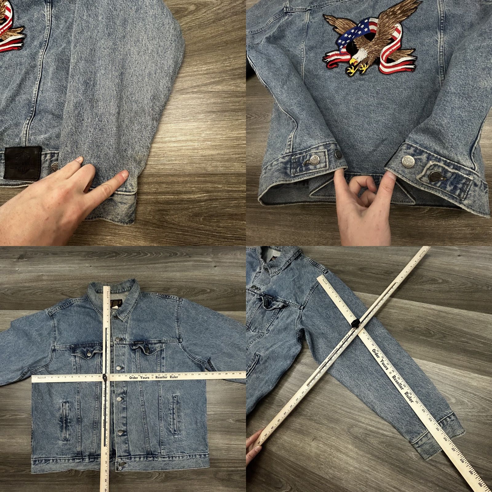 Harley Davidson VINTAGE Harley-Davidson Denim Jacket Mens 2XL Blue Eagle USA Flag Biker 90s Size US XXL / EU 58 / 5 - 9 Thumbnail