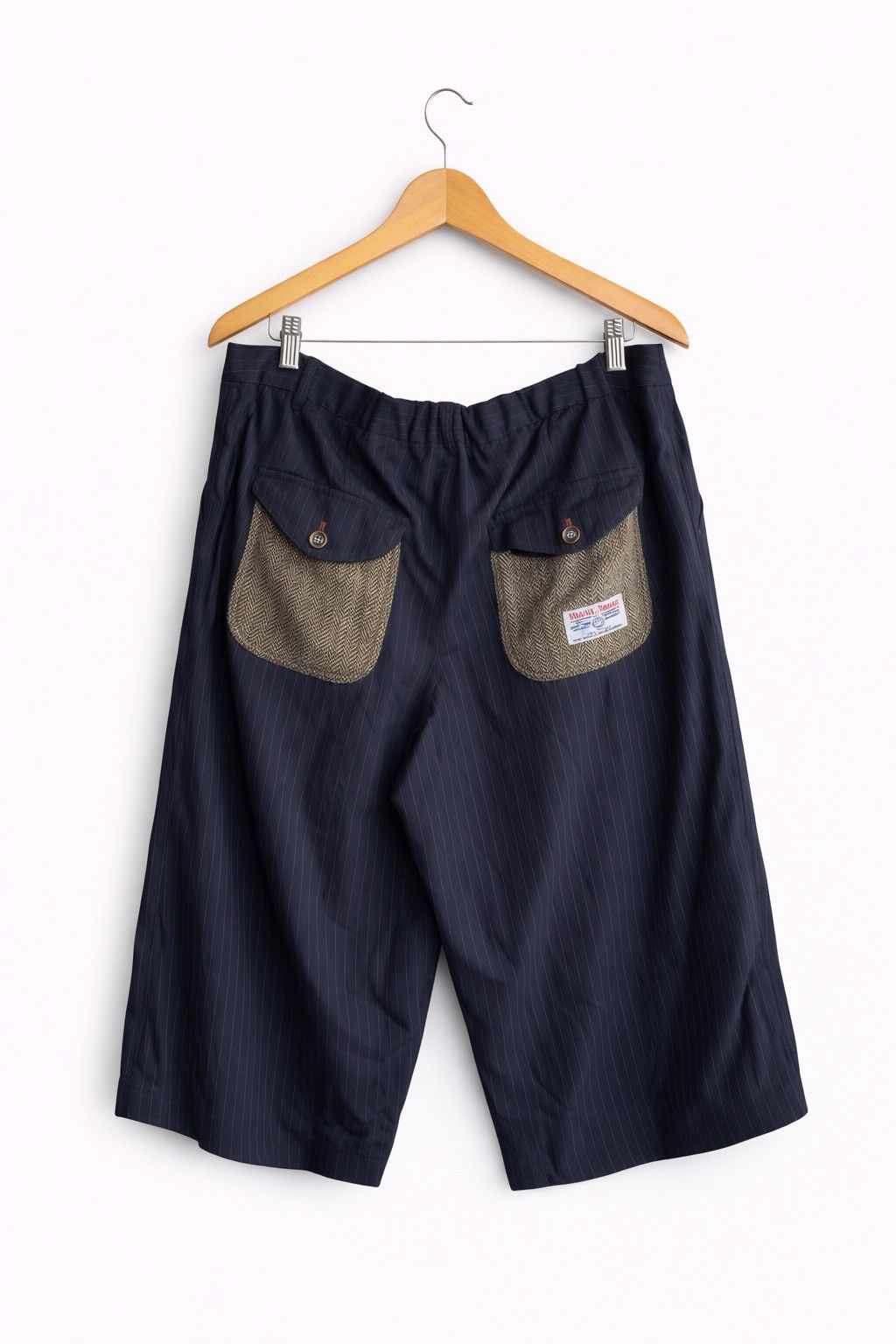 Japanese Pinstripe Cropped Trousers with Harris Tweed Pocket