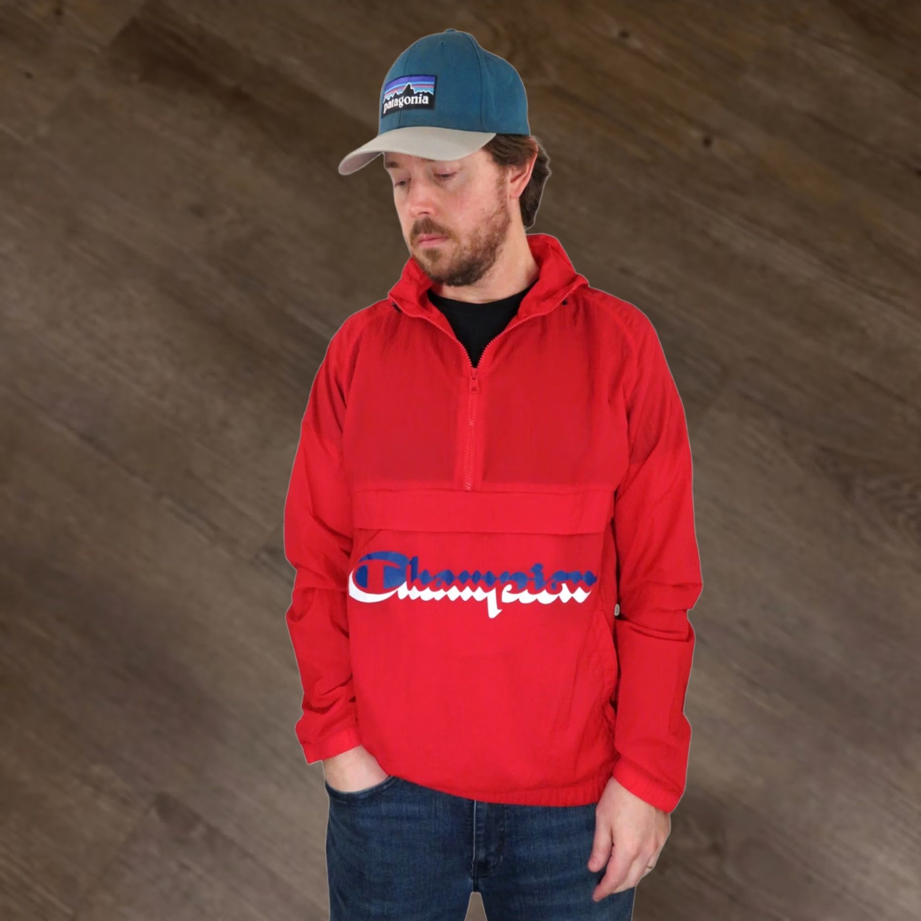 Champion VINTAGE Champion Anorak Jacket Mens Large Red 90s Y2K Windbreaker Rain Coat Running Size US L / EU 52-54 / 3 - 1 Thumbnail