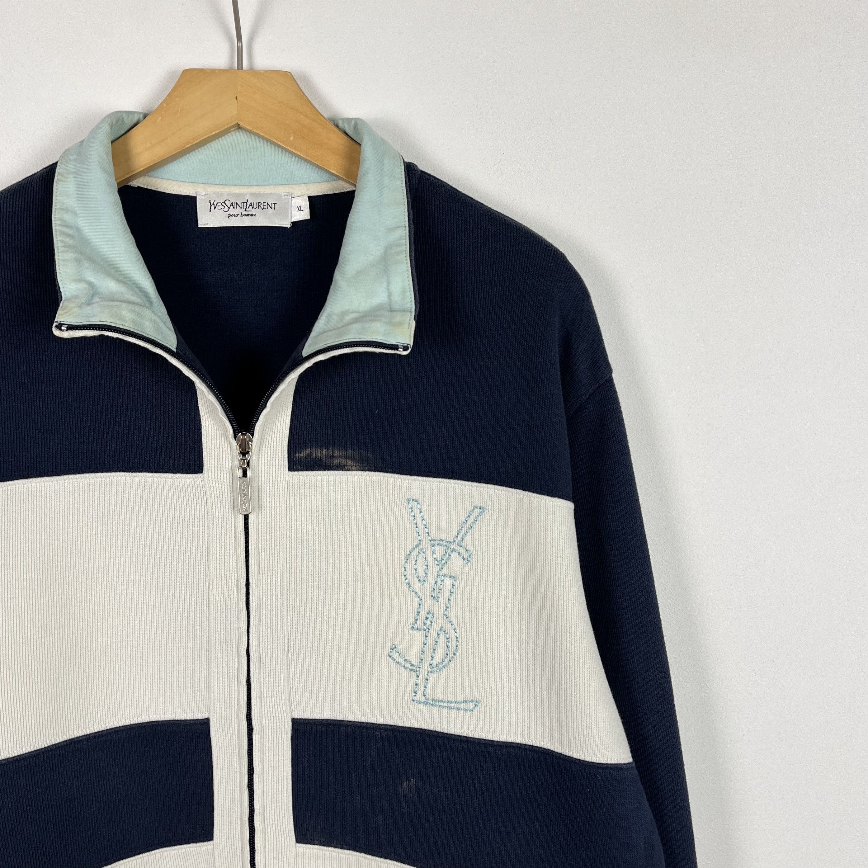 Yves Saint Laurent Vintage Yves Saint Laurent YSL Big Logo Zip Sweatshirt 90’s Size US XL / EU 56 / 4 - 2 Thumbnail