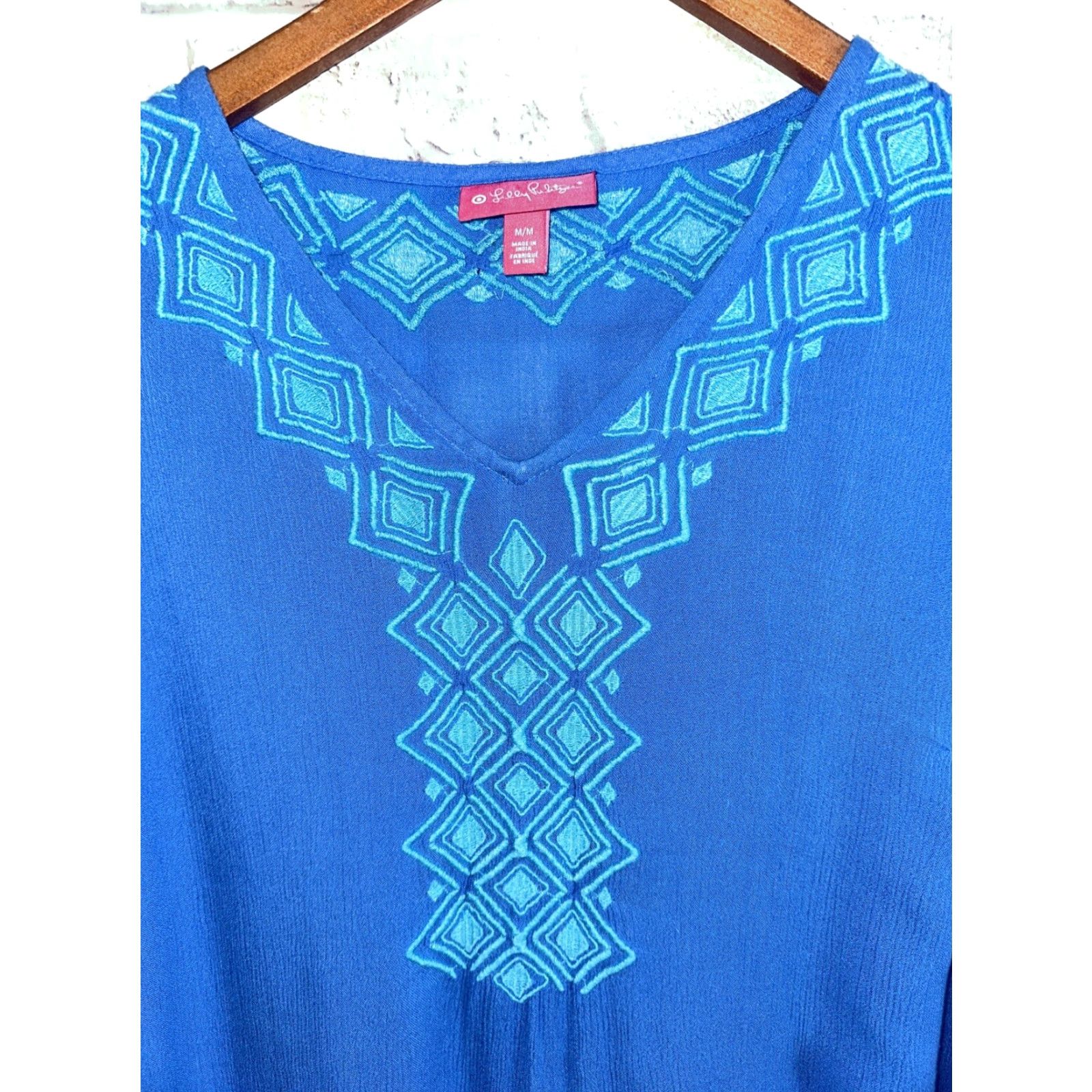 Lilly Pulitzer VINTAGE Lilly Pulitzer Target Shirt Womens M Bluebell Embroidered Guaze Tunic Top Size M / US 6-8 / IT 42-44 - 3 Thumbnail