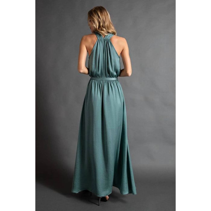 Designer EASEL Isla Satin Maxi Dress In Moss Teal Grailed