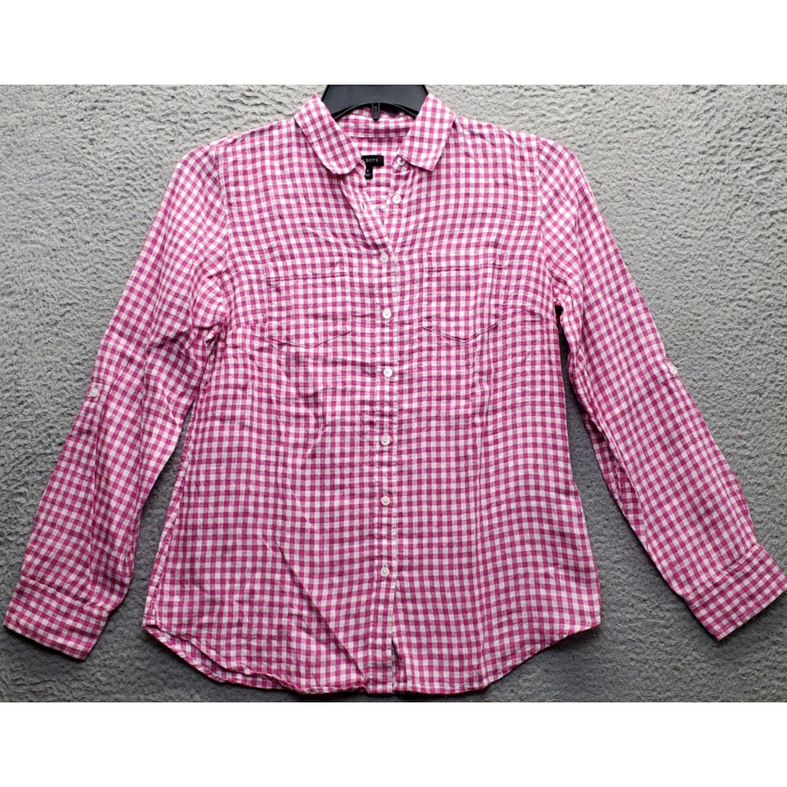 Talbots Talbots Button-Up Shirt Womens Small Multi Check Linen Chest Pocket Long Sleeve Size S / US 4 / IT 40 - 2 Thumbnail