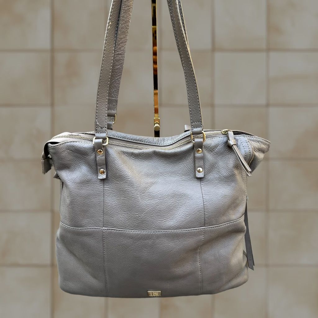 Vintage Kooba Satchel Shoulder Bag Purse Women's Leather Zipper Brown Crossbody Gray Brown Purled Pebbled Handbag Medium 14W x 12H x 4D Size ONE SIZE - 1 Thumbnail