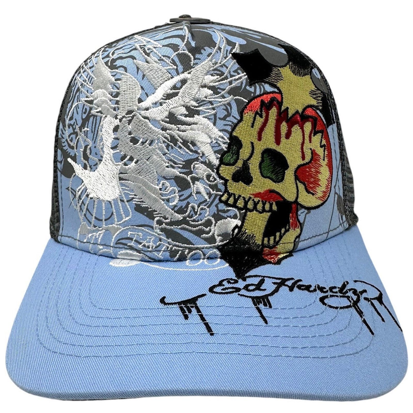 Ed Hardy Ed Hardy Trucker Hat Embroidered Tattoo Eagle Skull Blue Cap Size ONE SIZE - 1 Thumbnail