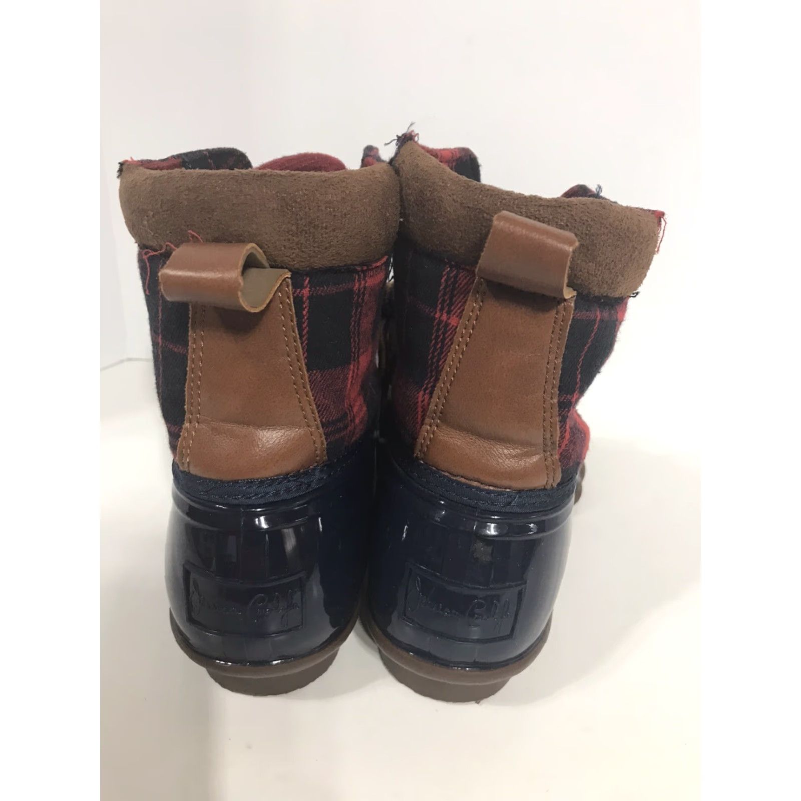 Vintage Jessica Carlyle Women's Duck Boots Fall Winter Water-Resistant Leather Flat Size 8.5 Navy/Red Buffalo Plaid Size US 8.5 / IT 38.5 - 4 Thumbnail