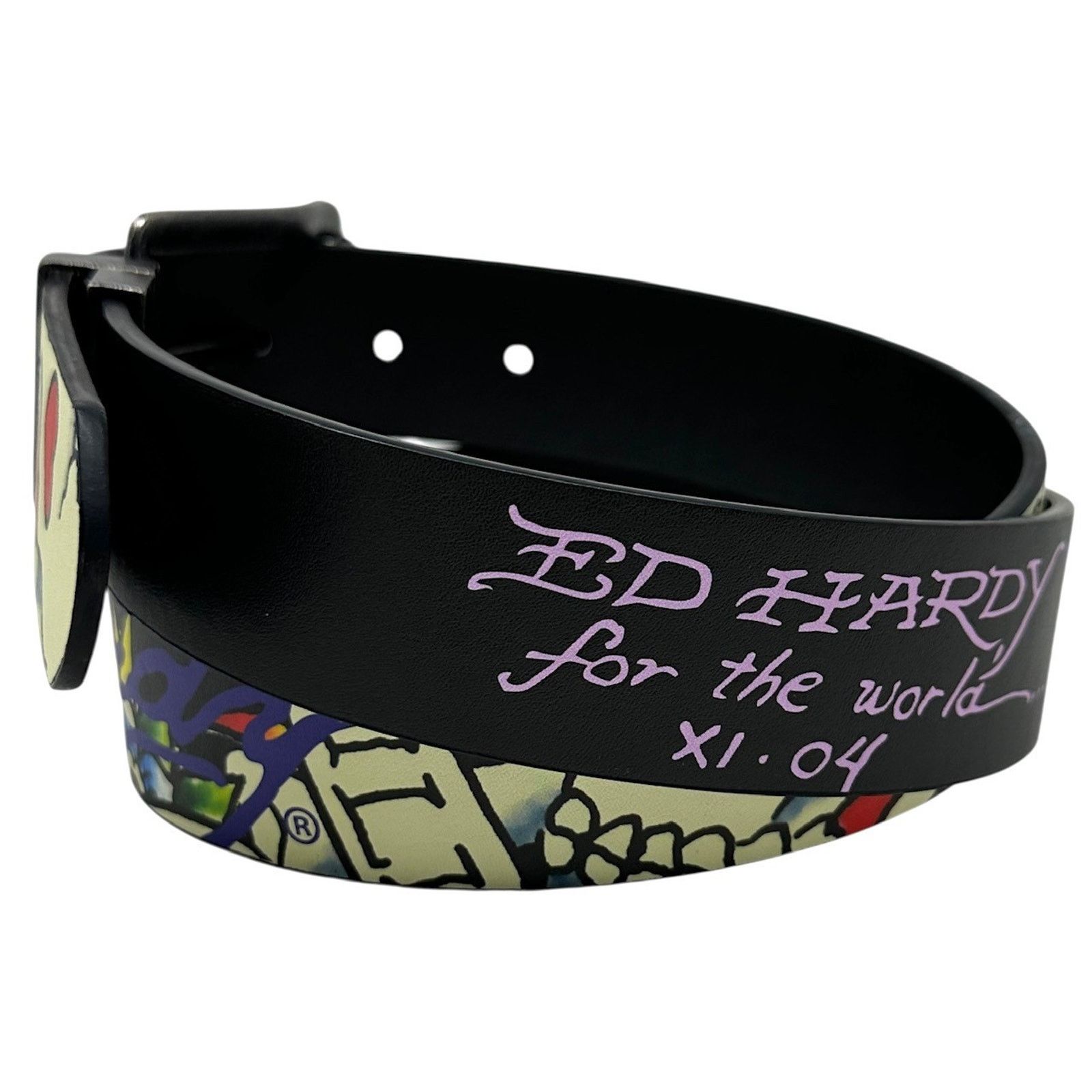 Ed Hardy Ed Hardy Men's Skull and Butterfly Print Reversible Belt Size 40 - 2 Thumbnail