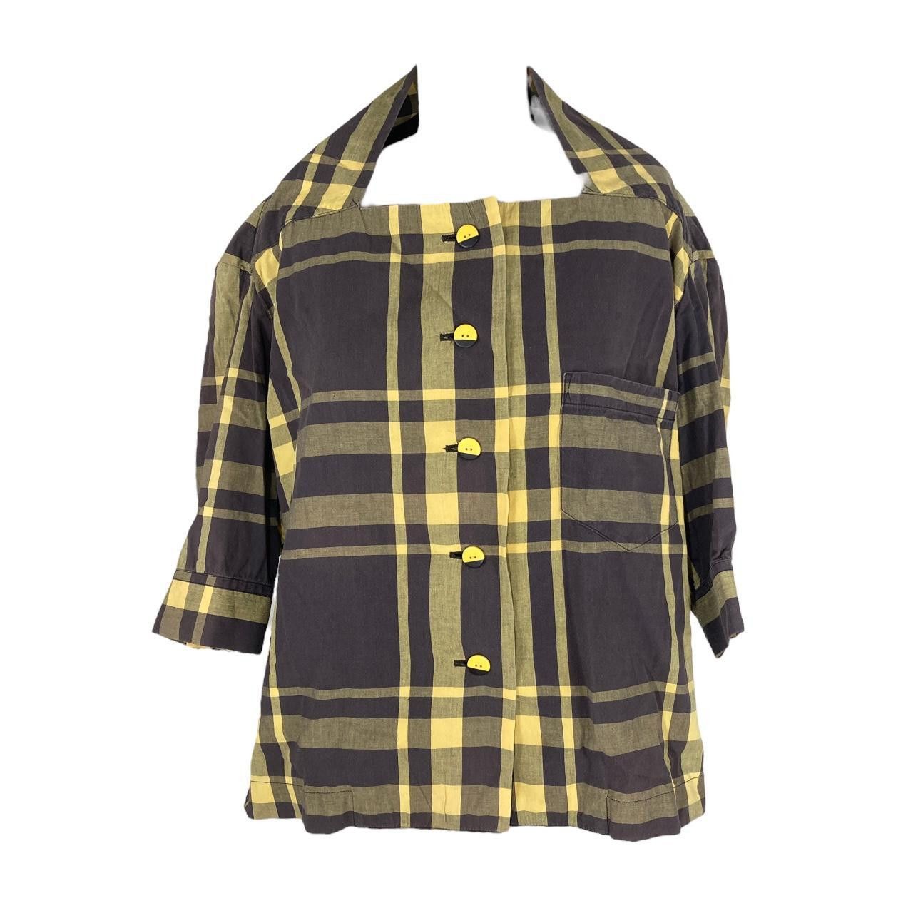 Issey Miyake issey miyake S/S1990 yellow & black tartan plaid punk top Size M / US 6-8 / IT 42-44 - 2 Thumbnail