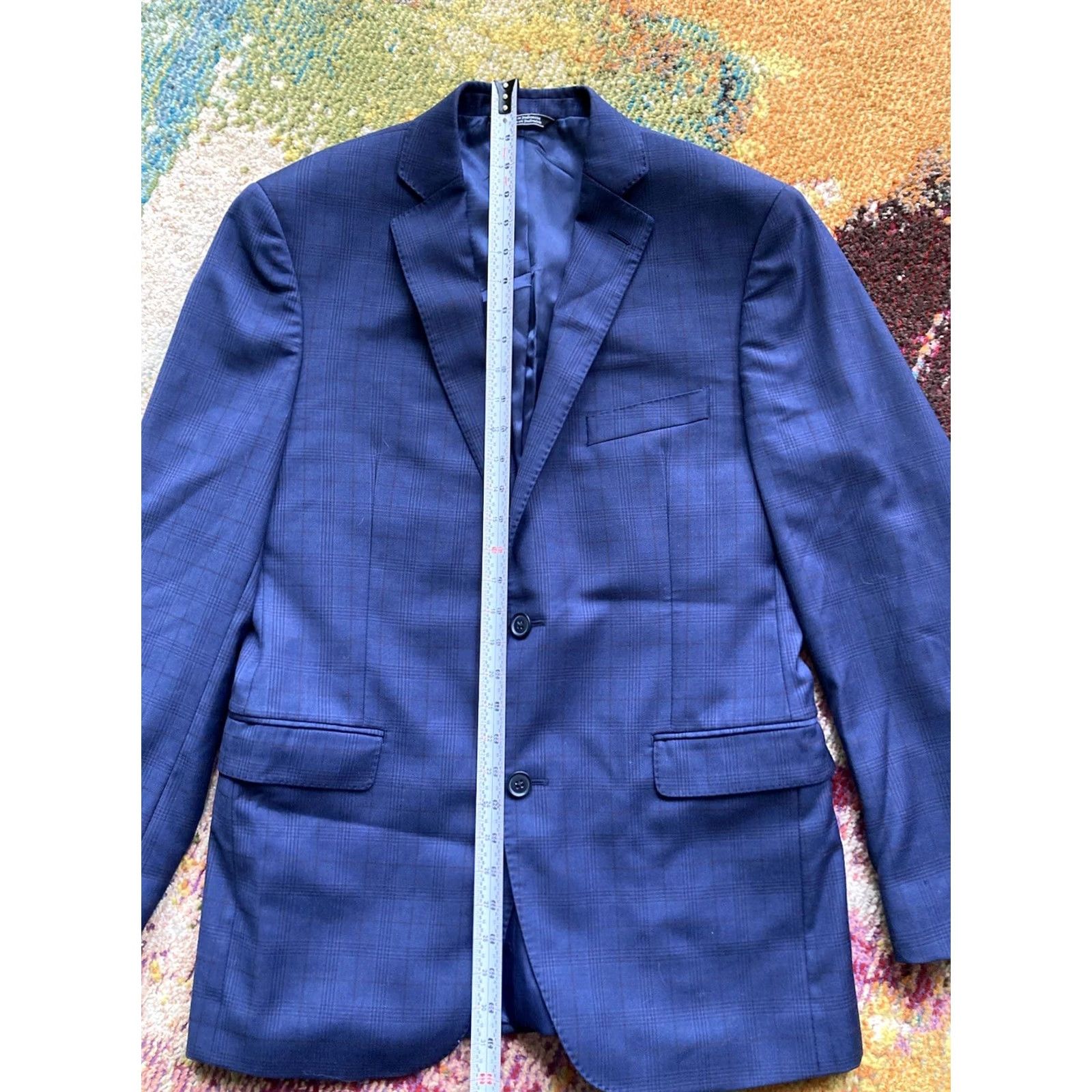 Saks Fifth Avenue Saks Fifth Avenue Blazer Mens 40R Navy Blue Plaid Wool Sports Jacket Size 40R - 6 Thumbnail