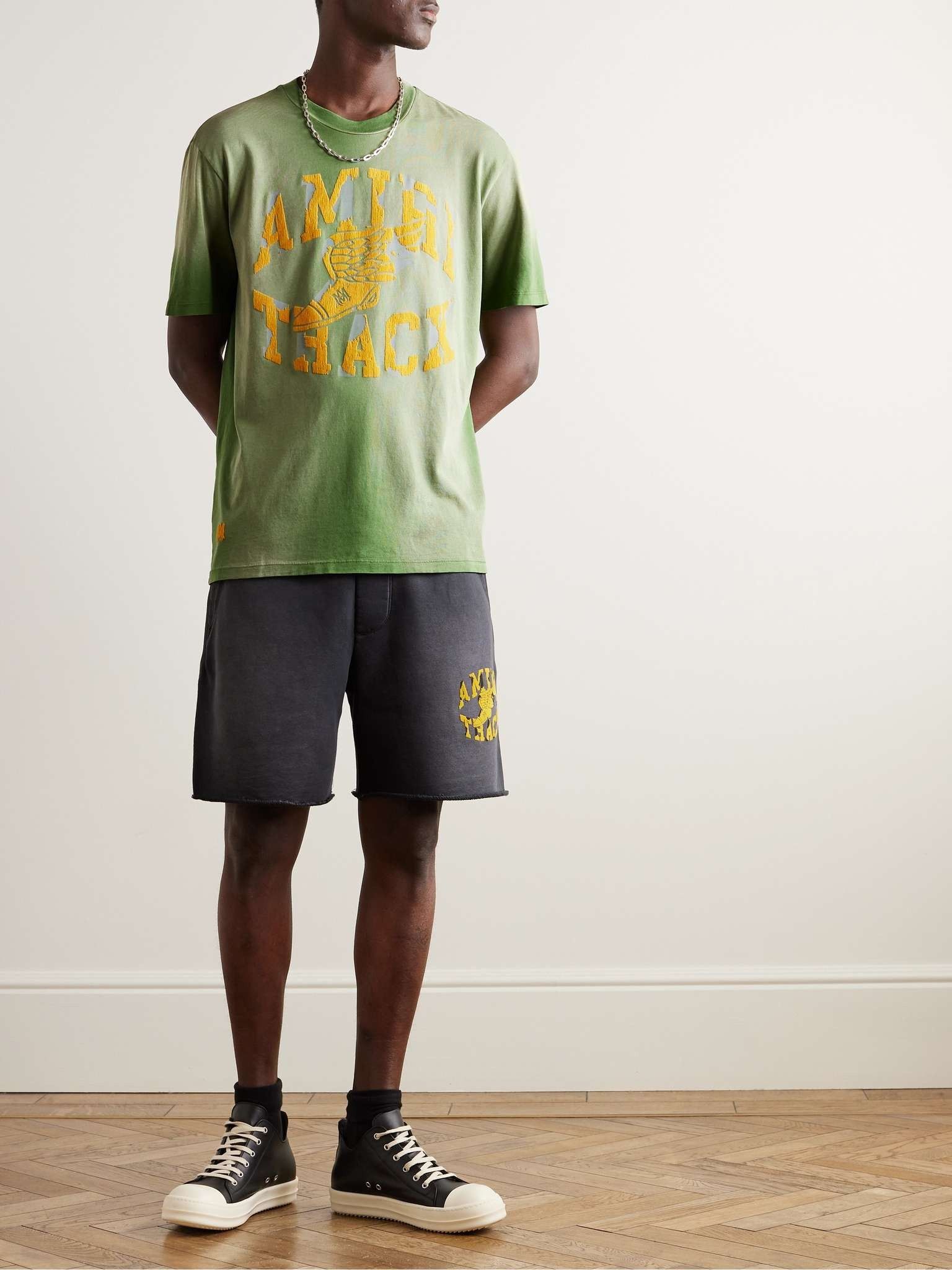 Amiri oc11z0225 Track Logo-Flocked T-Shirt in Green Size US L / EU 52-54 / 3 - 2 Thumbnail