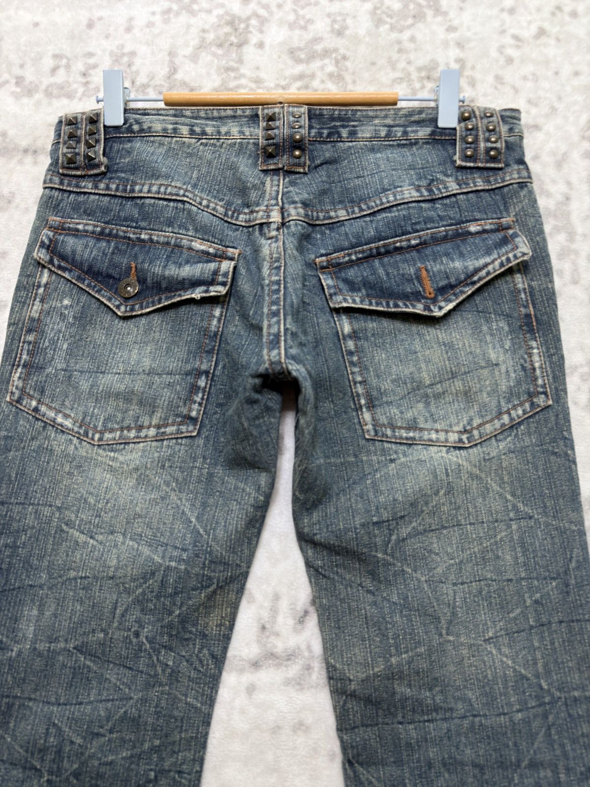 If Six Was Nine Y2K Lowbox Distressed Studded Low Rise Flare Denim Jeans Size US 31 - 9 Thumbnail