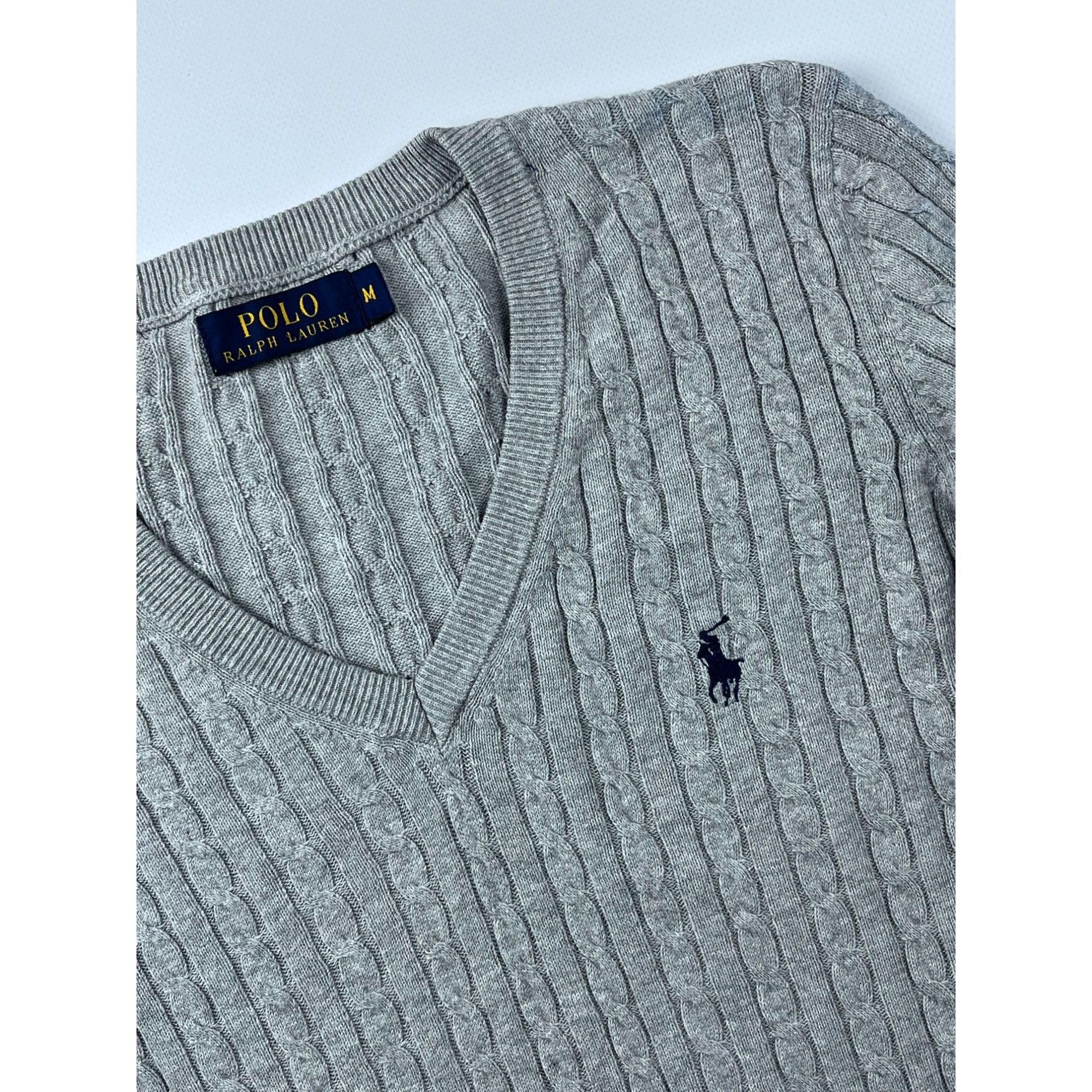Polo Ralph Lauren × Ralph Lauren × Vintage Polo Ralph Lauren Gray Cable Knit V-Neck Sweater Size M / US 6-8 / IT 42-44 - 2 Thumbnail